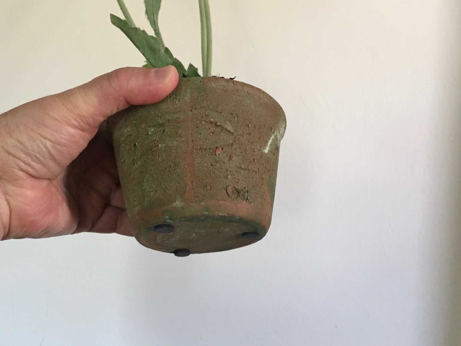 Vintage Fabric Flower or Artificial Plant in Terra Cotta Pot Red Poppy