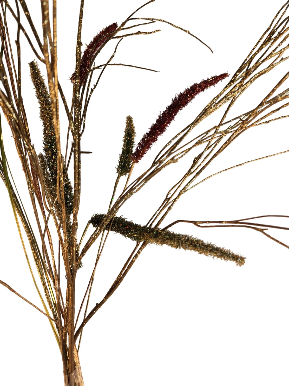 Glitter Artificial Floral Grass Spray Red & Gold Decorative Branch Stems Christm