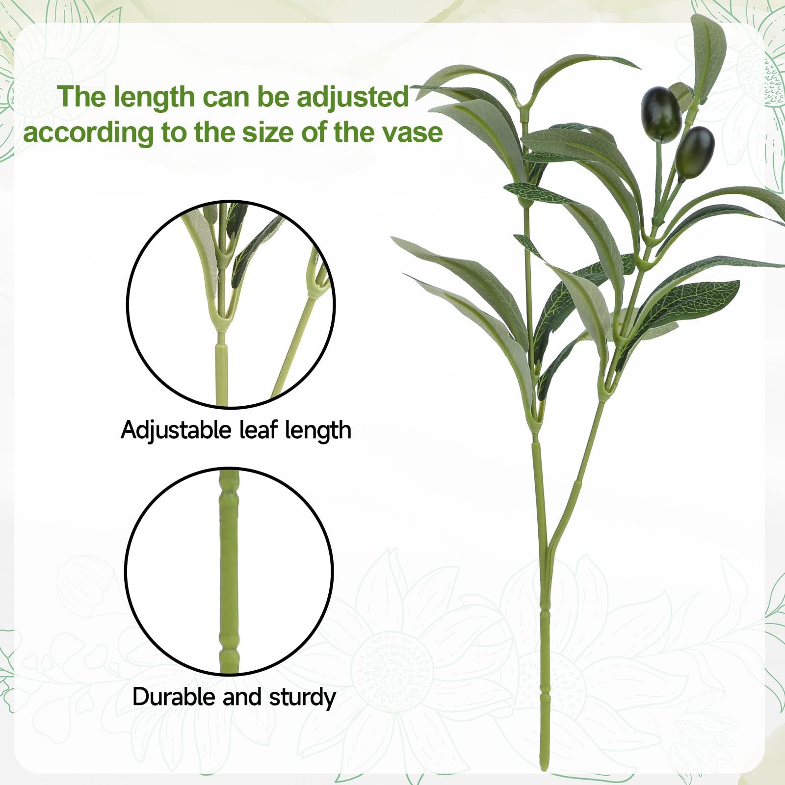10.23″ Artificial Olive Leaves Stems, 10 Sticks Fake Olive Branches for Vases…