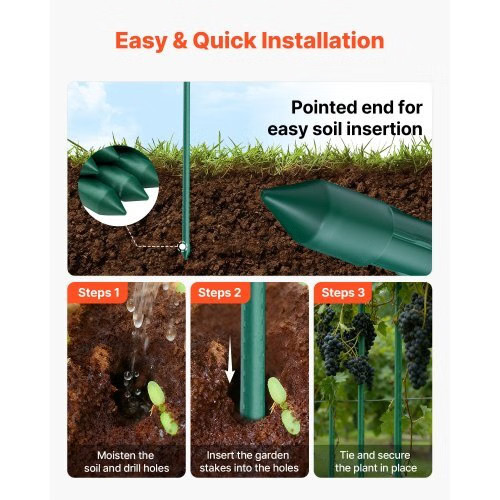 Garden Stakes, 10 Pack, 93.7 inch, Plastic Coated Metal Tomato Stakes, Garden St