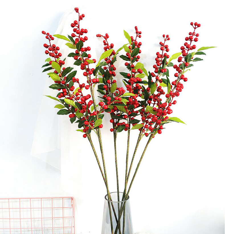 57cm Christmas Red Berry Holly Branch Pine Cone Artificial Flower Xmas Decor NEW