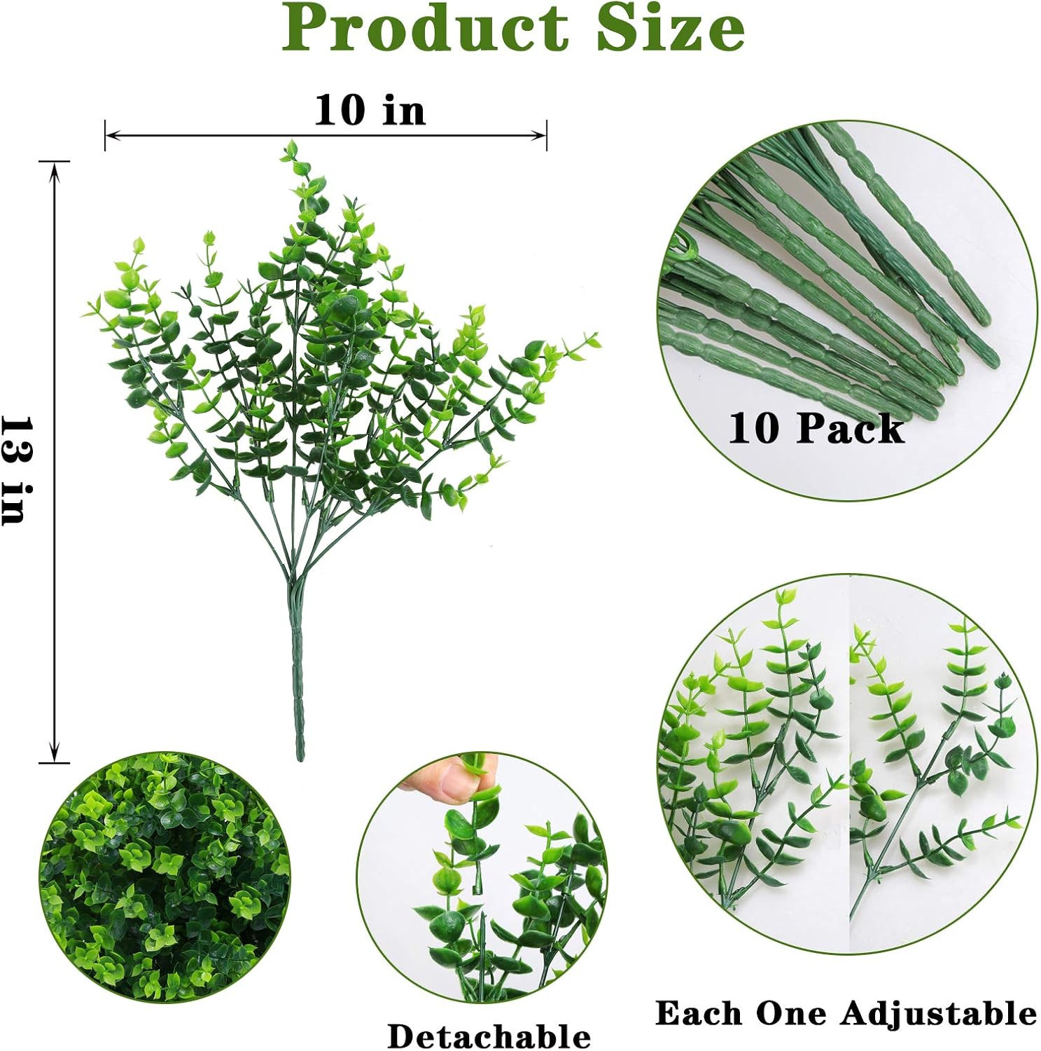 10 Pack Artificial Boxwood Stems for Outdoors Unfading in the Sun Plastic Faux P