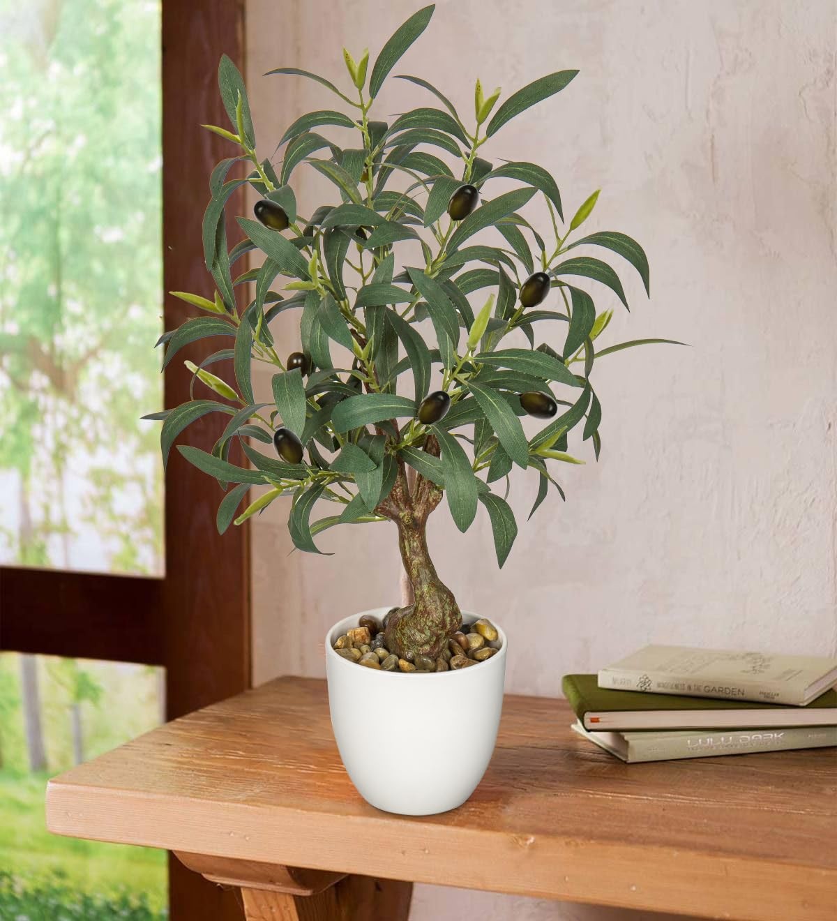 18 Inch Artificial Fake Olive Tree Indoor White Pot Faux Greenery Home Decor