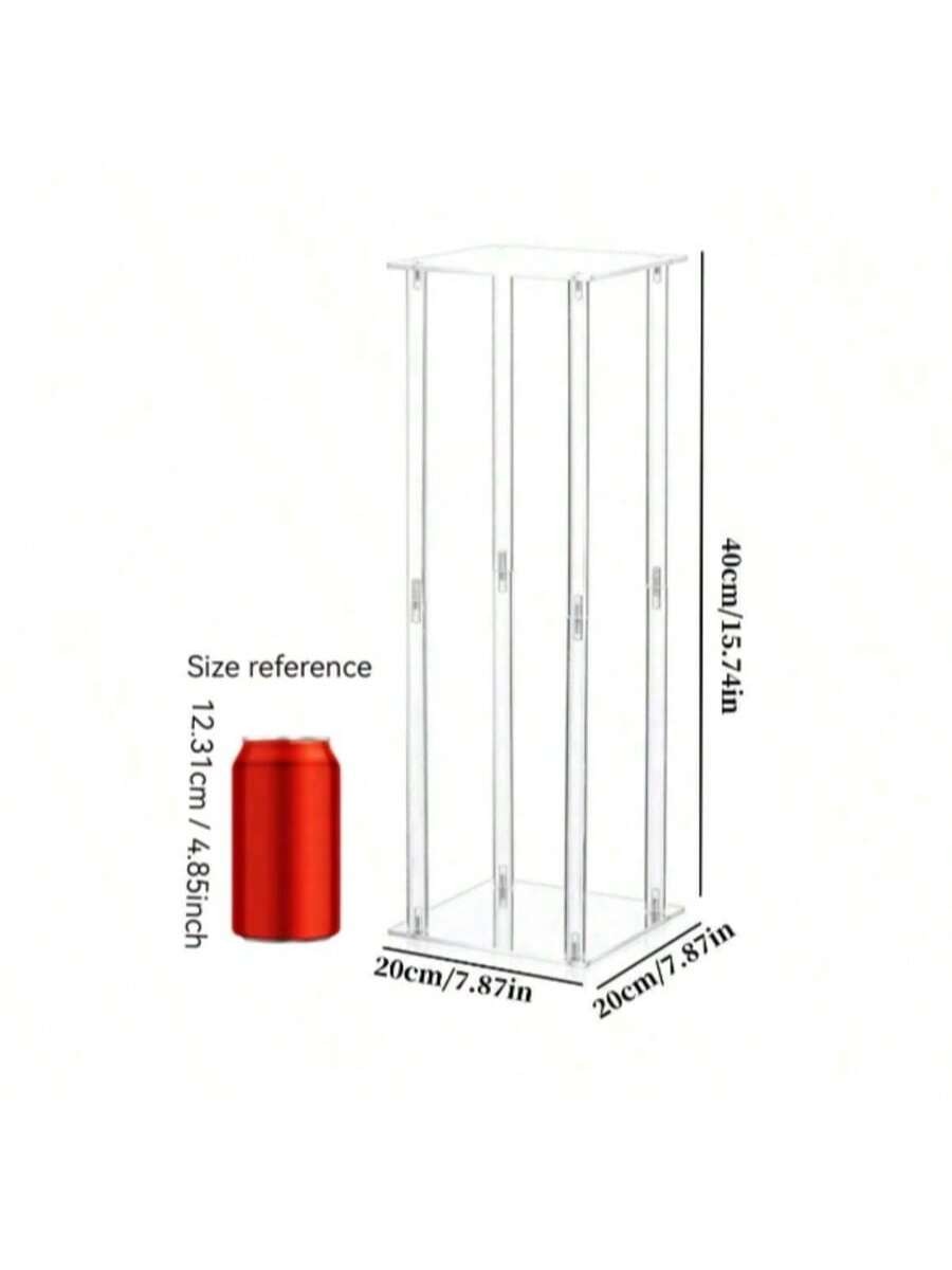 Transparent Square Acrylic Flower Stand 40cm Height For Wedding Desktop