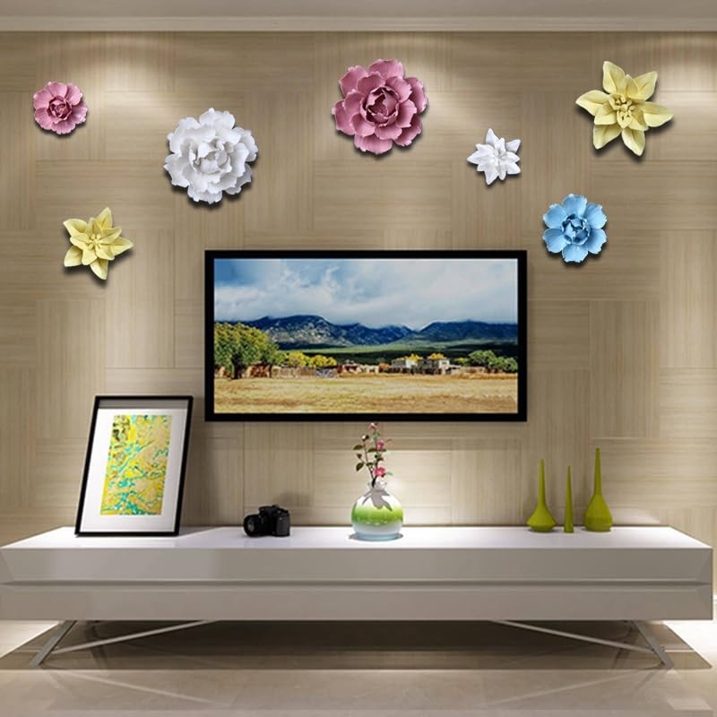 Ceramic Flower Wall Decor Handmade 3D Wall Art Hanging Sculpture White Flower…
