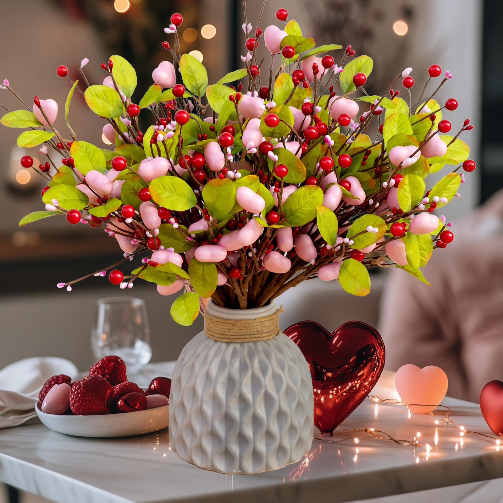 Valentines Day Decorations Floral Picks Stems – 8Pcs,16 Inch Artificial Pink …
