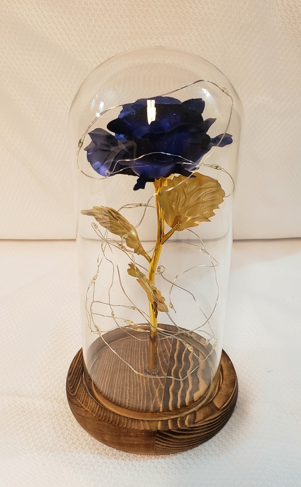 Dark Blue And Gold Forever Rose Led Glass Dome