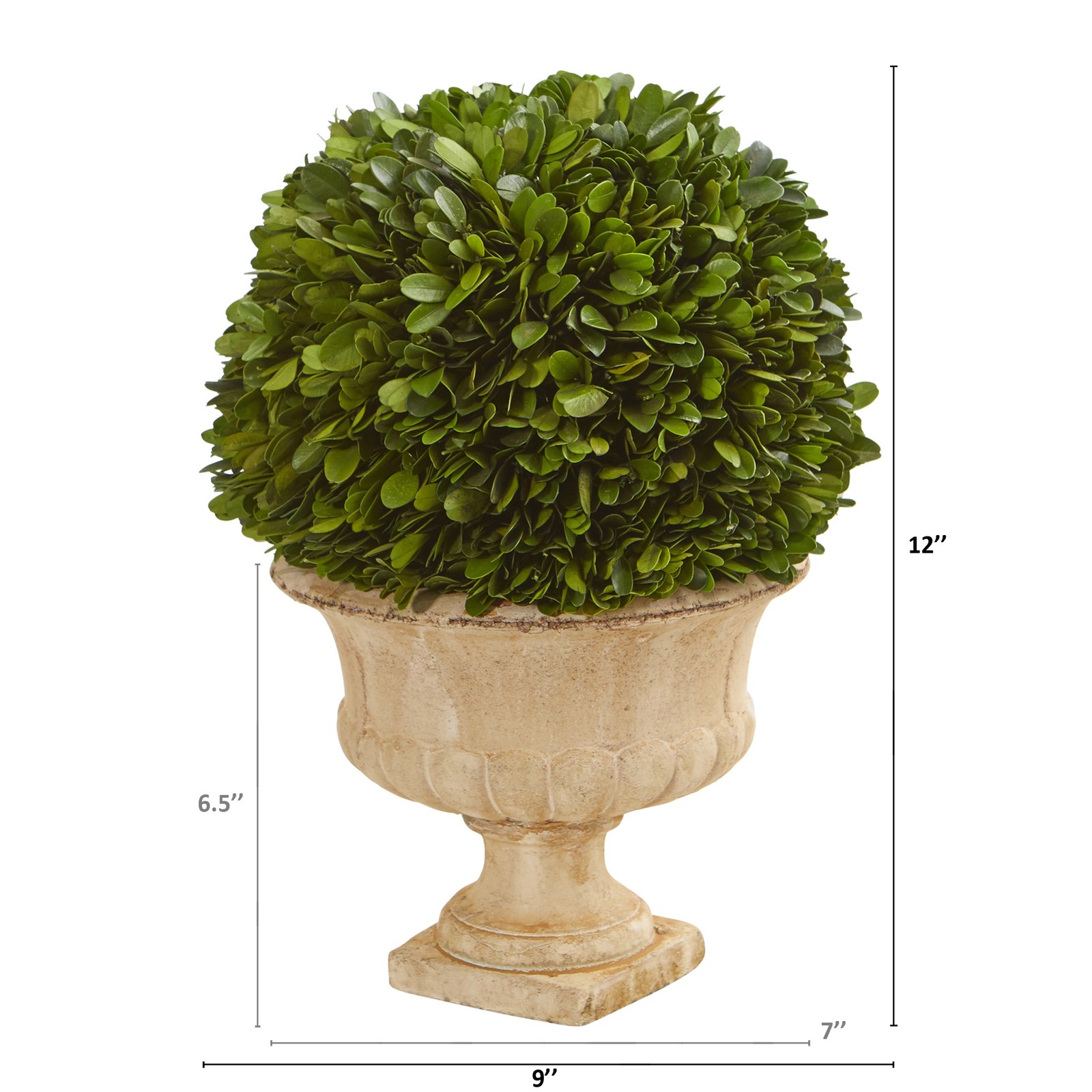 Nearly Natural 12″ Boxwood Topiary Ball Preserved Plant in Decorative Urn