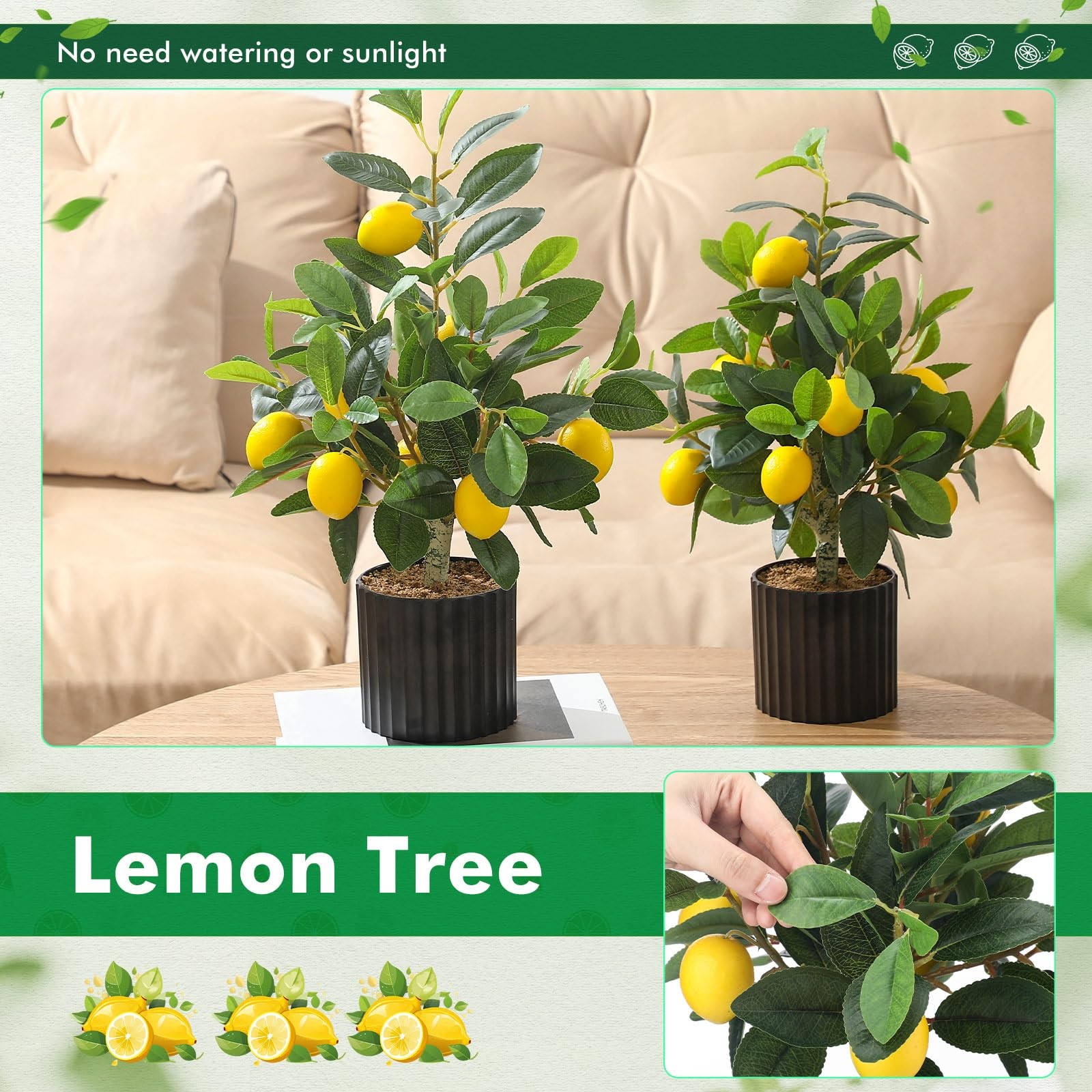 2 Pcs Artificial Lemon Tree 15.7 Inches Fake Artificial Potted Plants Faux Le…