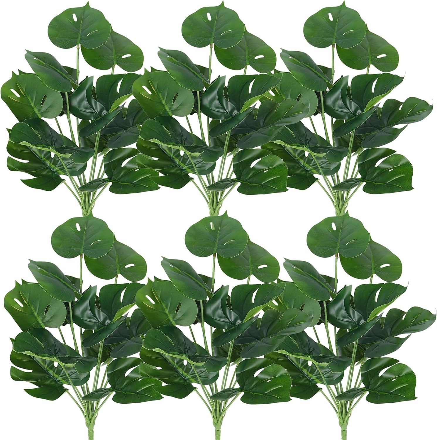6 Bundles Fake Plants Artificial Tropical Palm Leaves Tree Faux Monstera Shru…