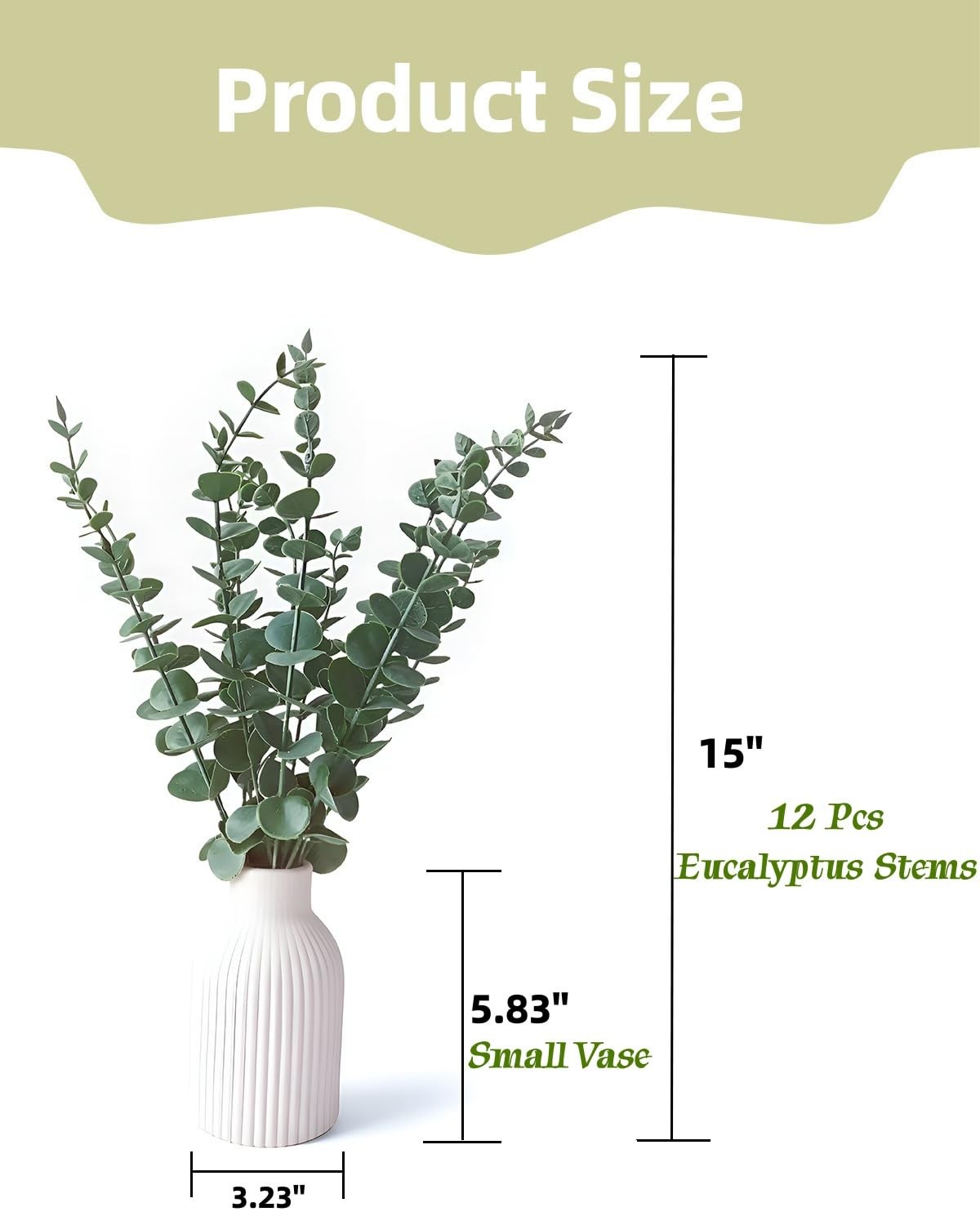Faux Eucalyptus Stems in Ceramic Vase for Bathroom Counter Decor Artificial E…