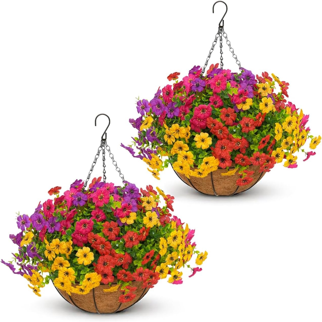 2 Set Artificial Outdoor Flowers with Hanging Basket for Garden Porch Patio
