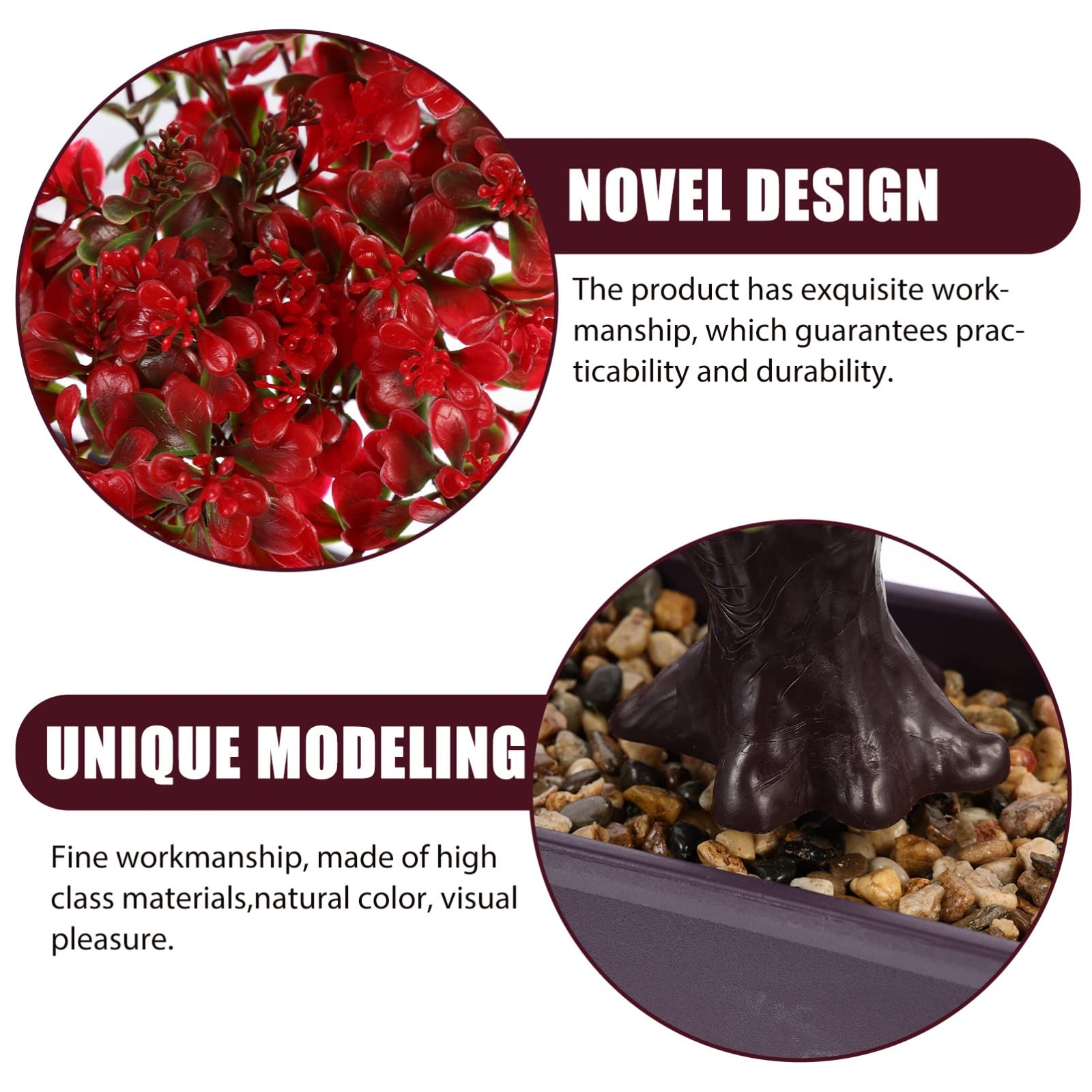 Home Decor Artificial Bonsai Tree Red Small Fake Plants Decor Indoor Faux Pot…