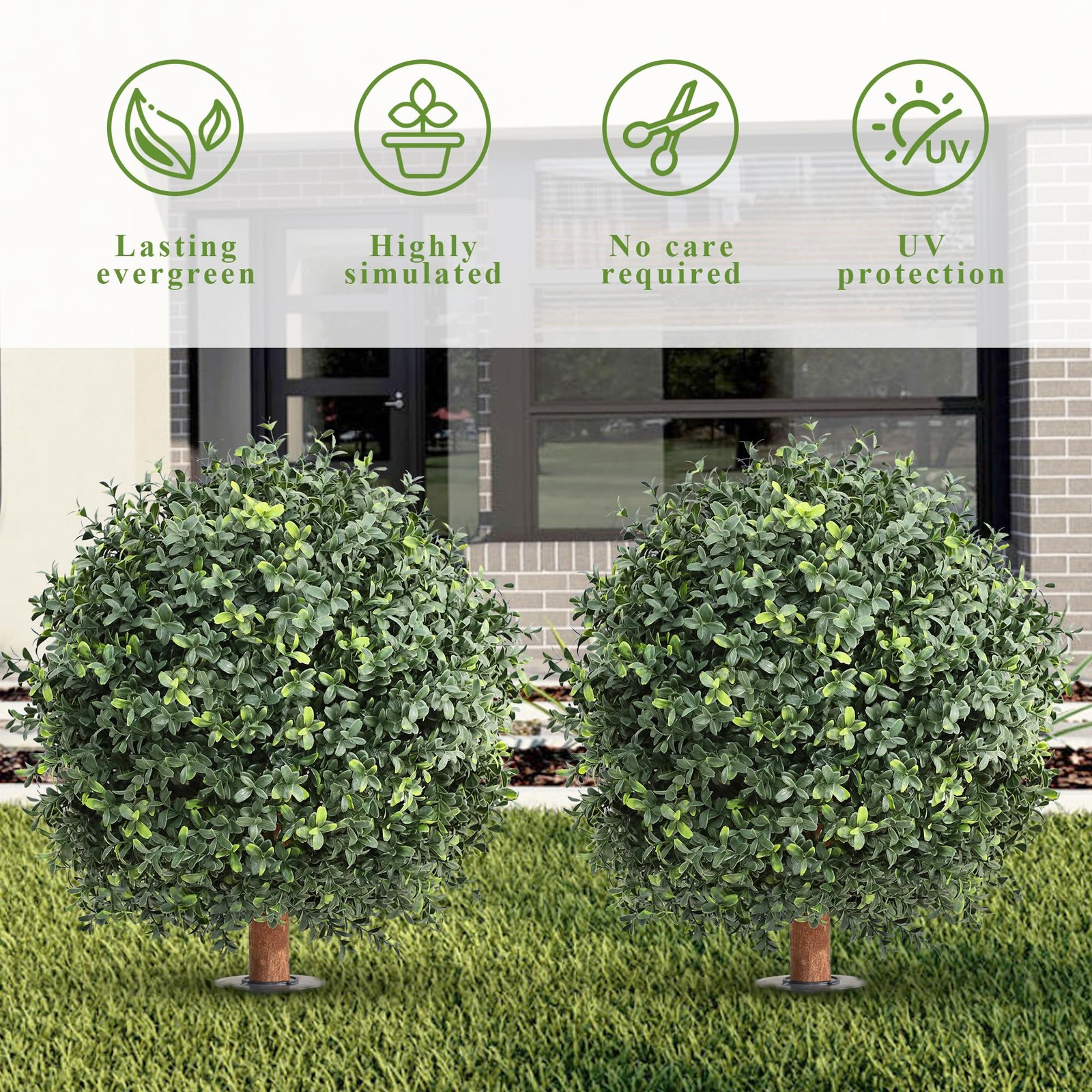 Artificial Boxwood Bush 24″ Tree UV Resistance with Spike. Easy to Push in Th…