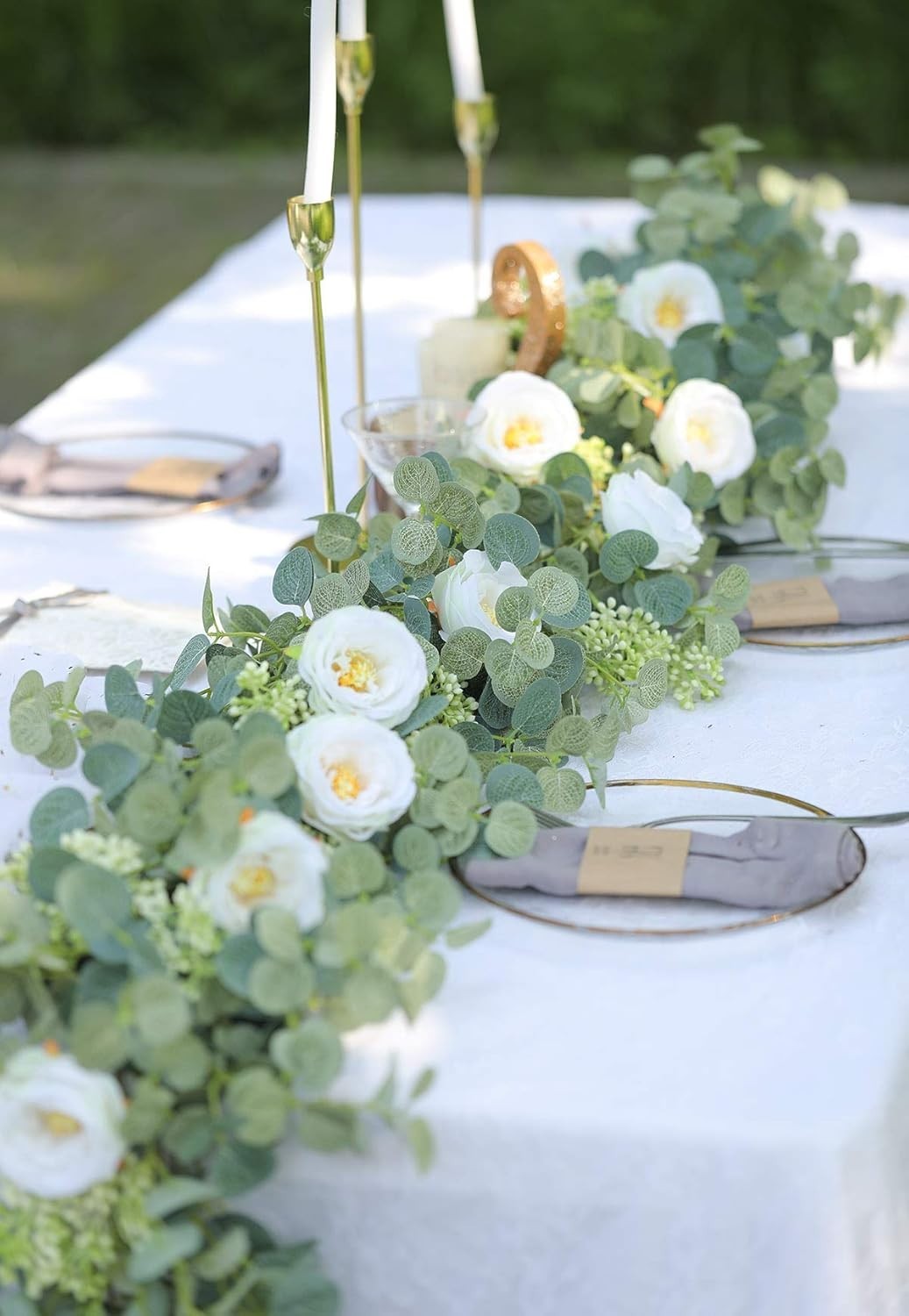 guirnaldas eucalipto artificial con rosas hojas verdes decoracion boda fiesta
