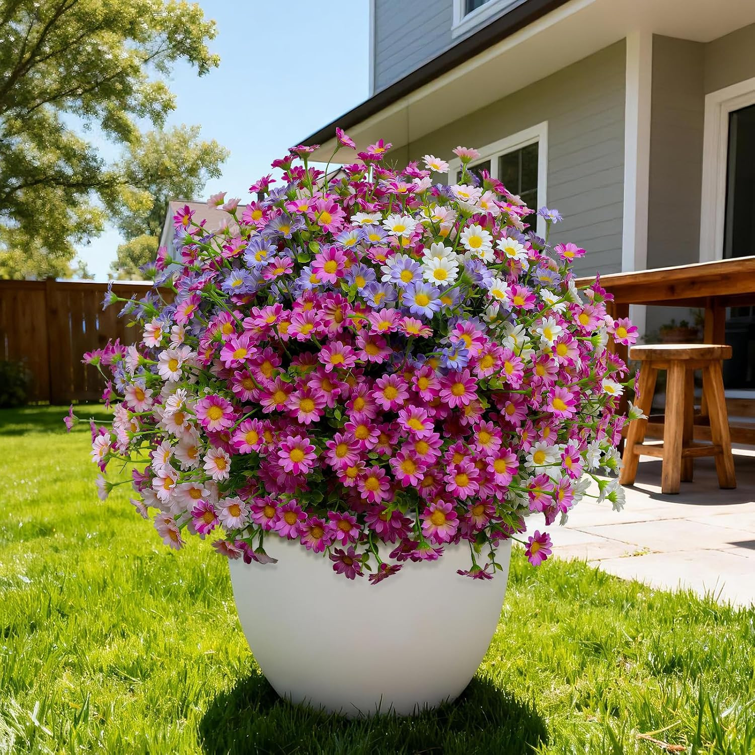 Vibrant Outdoor Faux Daisy Bundle – 20 Colorful Realistic Plants for Decor