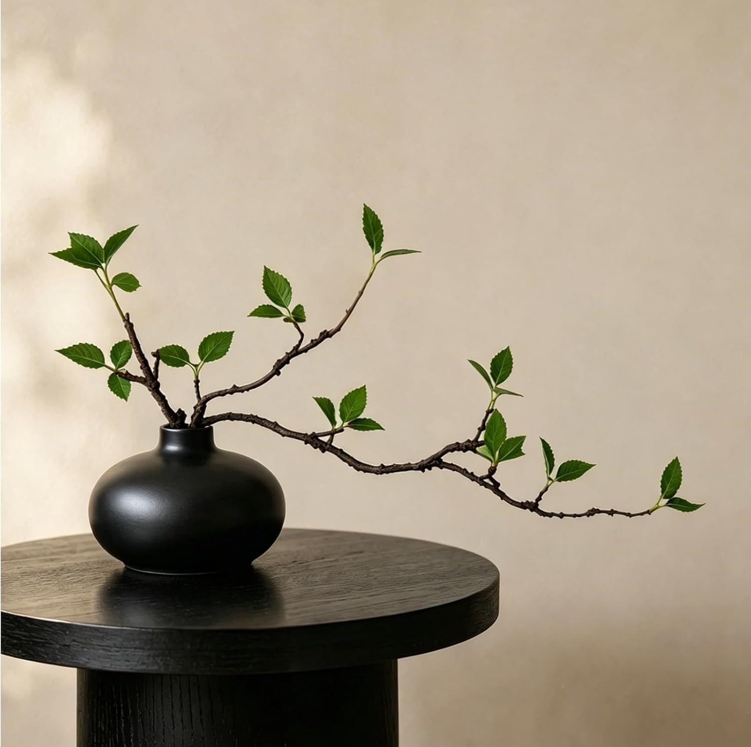 Vase with Greenery, 1 Pc Artificial Stem with Black Vase, 20″ Decorative Fake Pl