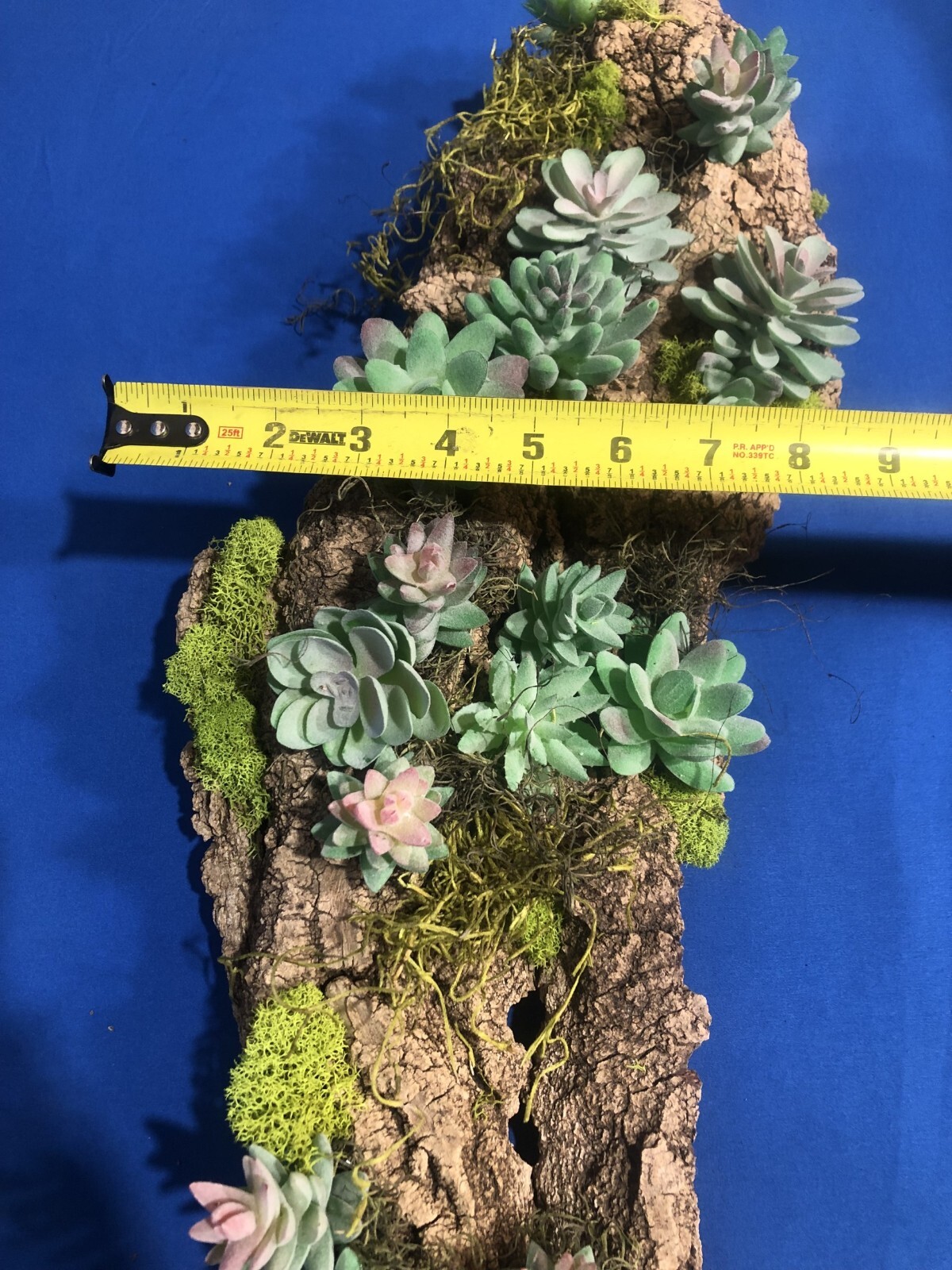 Artificial Succulent Air Plant Wall Art Home Office Mounted on Real Wood Bark
