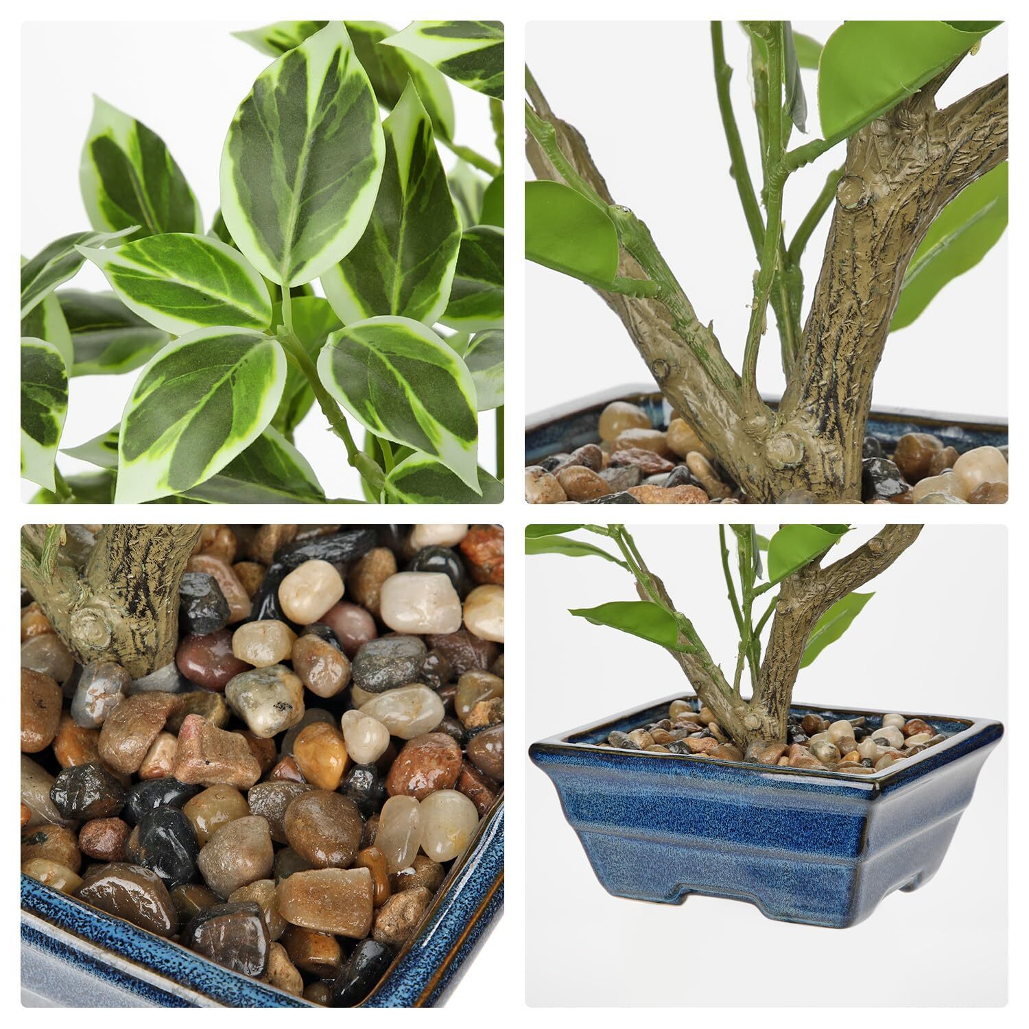 15″ Artificial Bonsai Tree Blue Ceramic Pot Fake Plants Kitchen Office Decor