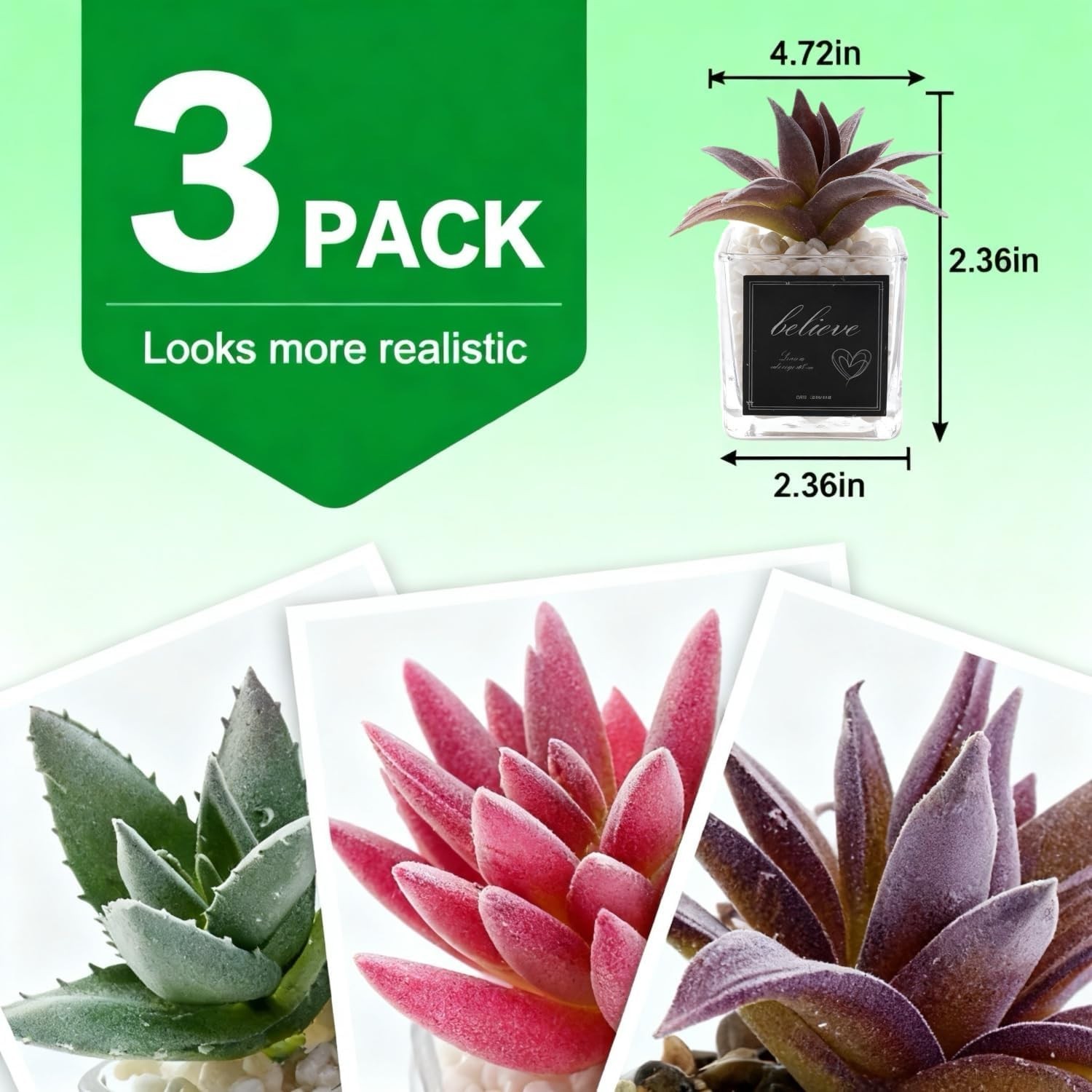 3 Pack Fake Plants Mini Artificial Greenery, Faux Plants in Glass Pots, Small…