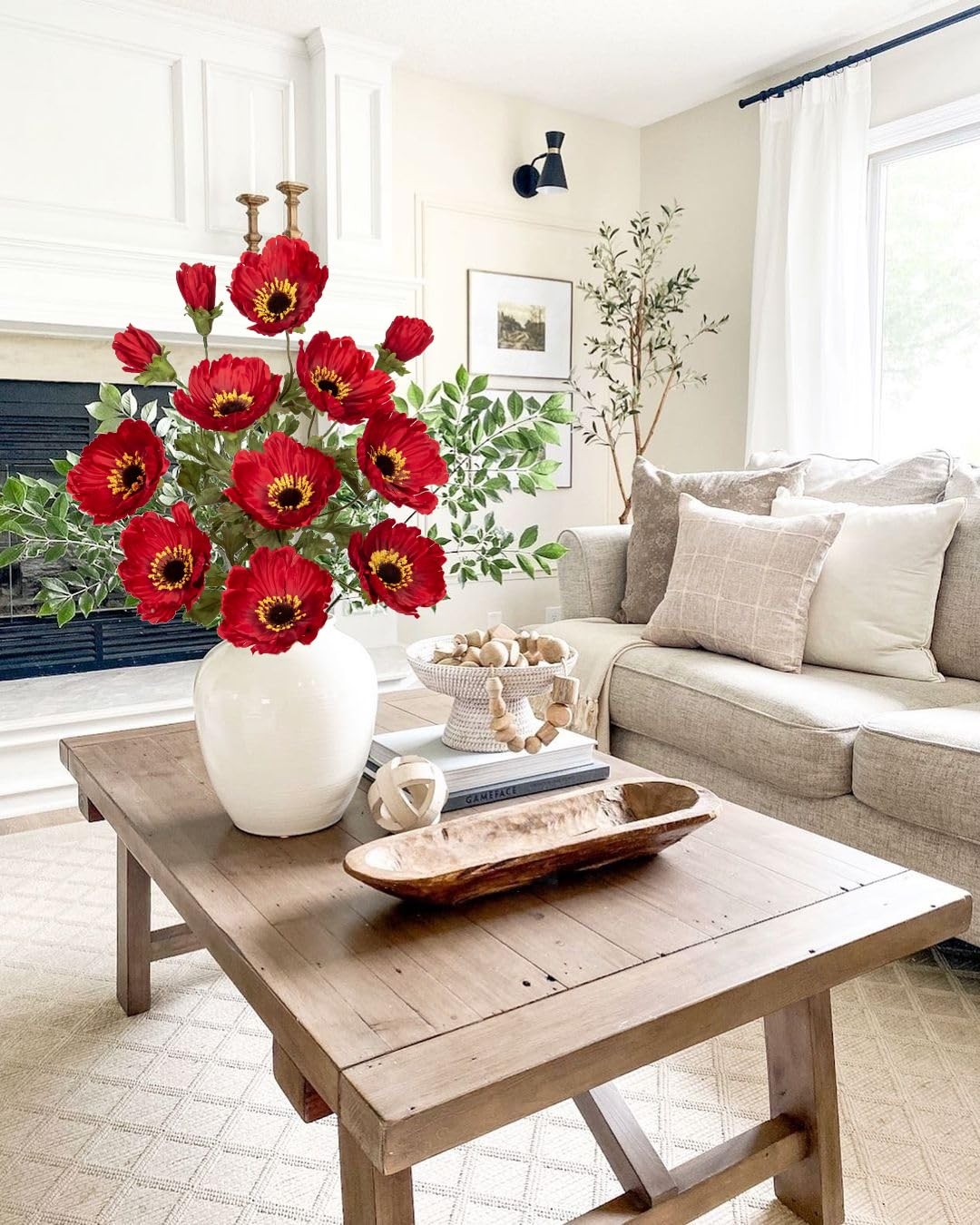28.3″ Red Artificial Flowers Poppy Flowers 3Pcs Silk Fake Poppy Flowers Real …
