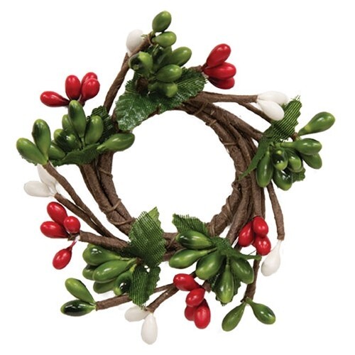 MINI Pip Berry Candle Ring Napkin Wreath Christmas 1″ Opening Red Green White