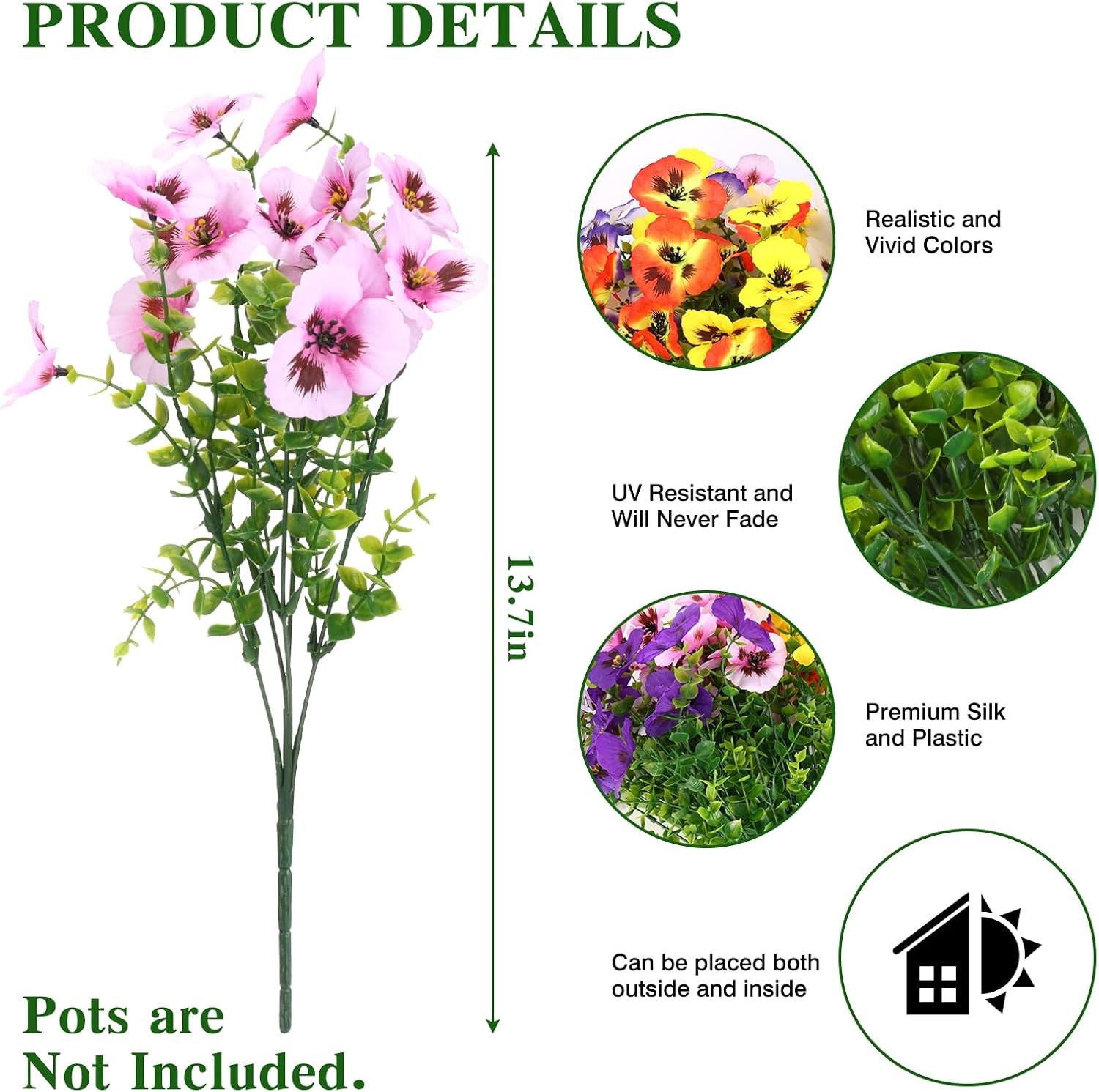 24 Pcs Artificial Pansies UV Resistant, Faux Outdoor Planter Decor