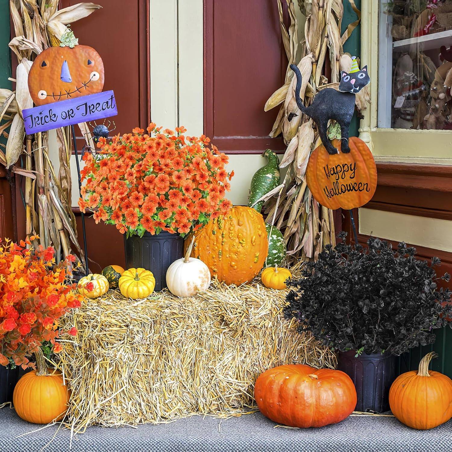 16 Bundles Artificial Fall Flowers Outdoor Indoor Decoration,No Fade Autumn Fake