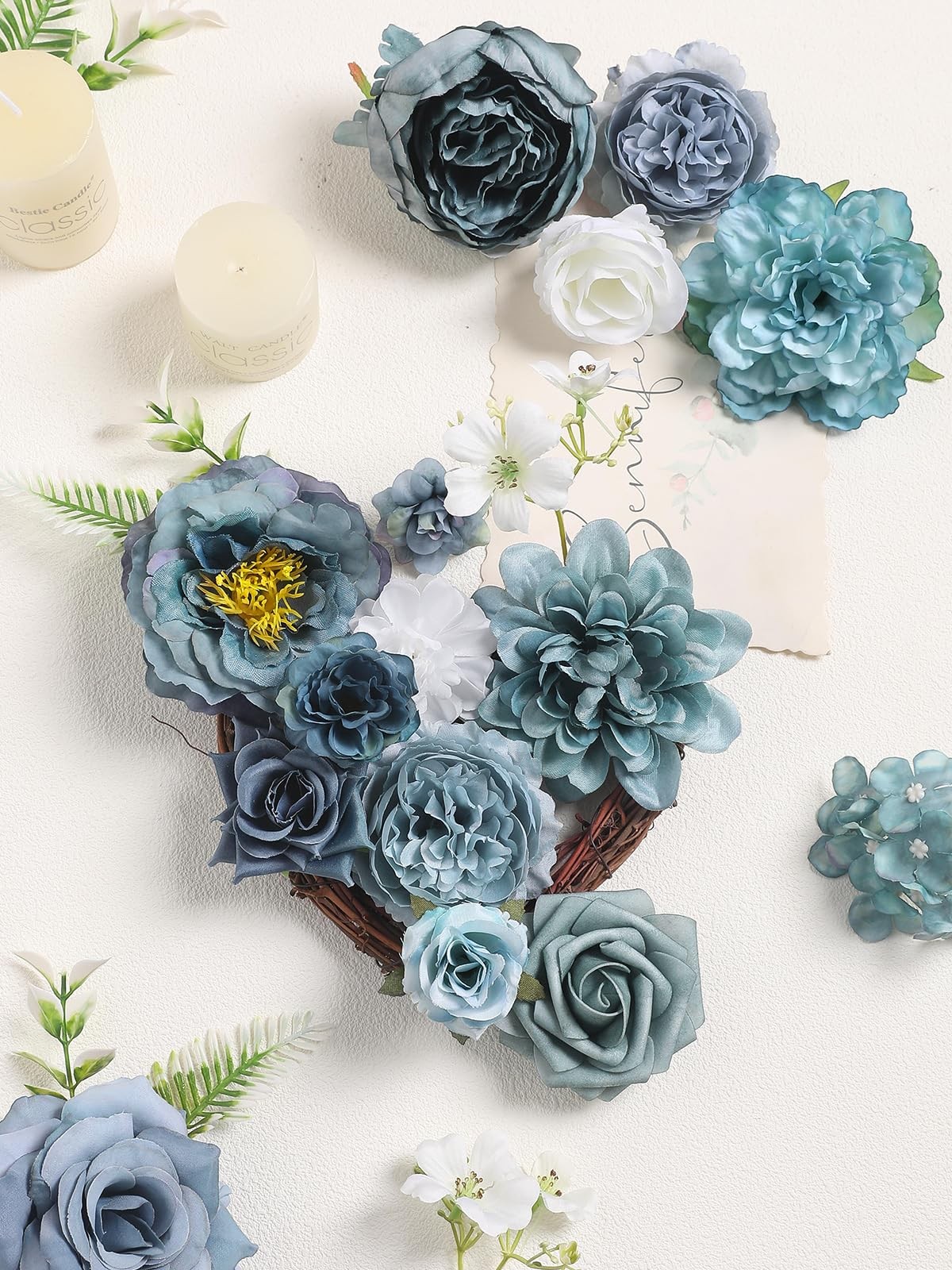 Artificial Flowers Combo Dusty Blue Silk Wedding Bouquet Table Decor