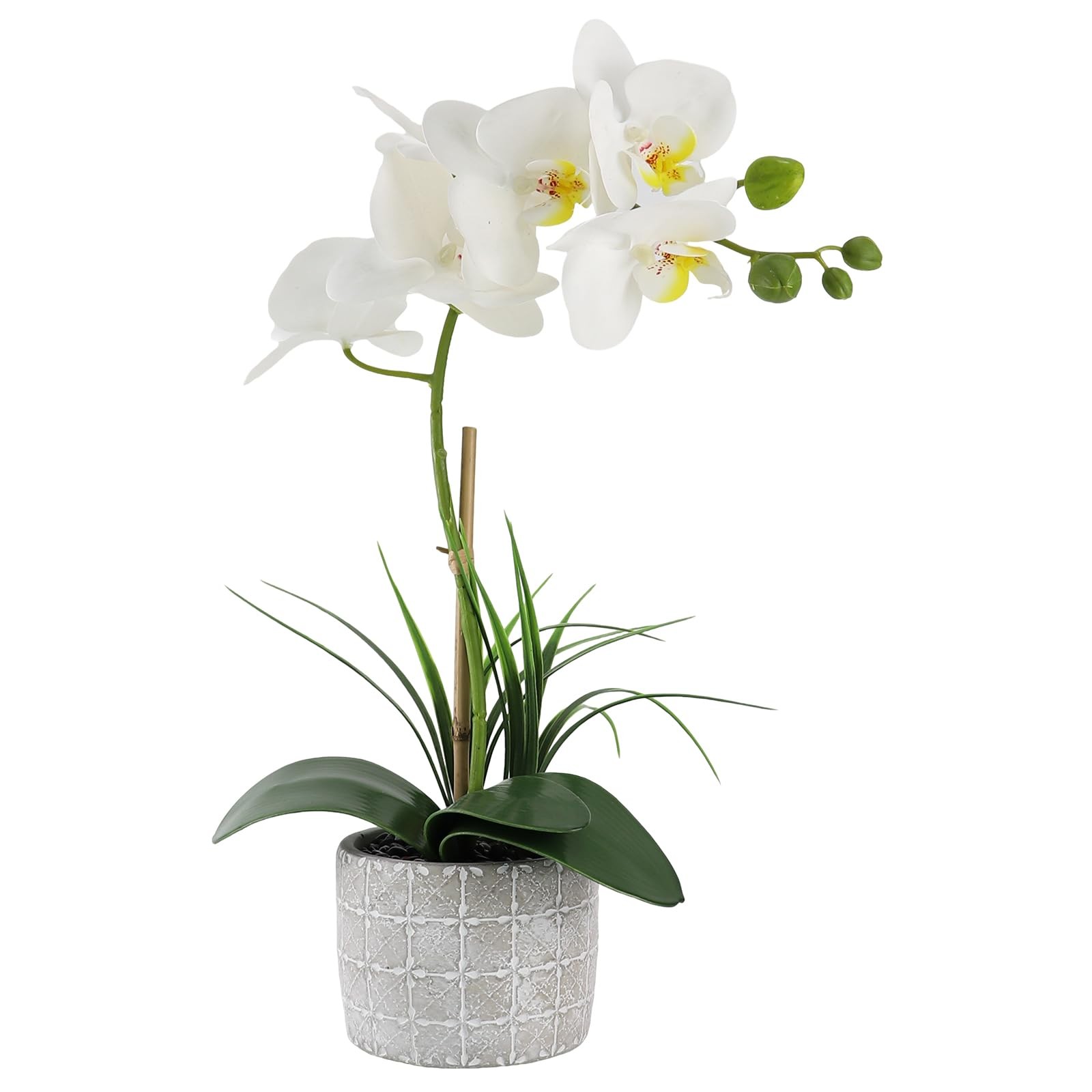 Orchid Artificial Flowers 16″ White Fake Orchid Flowers in Gray Ceramic Pot F…
