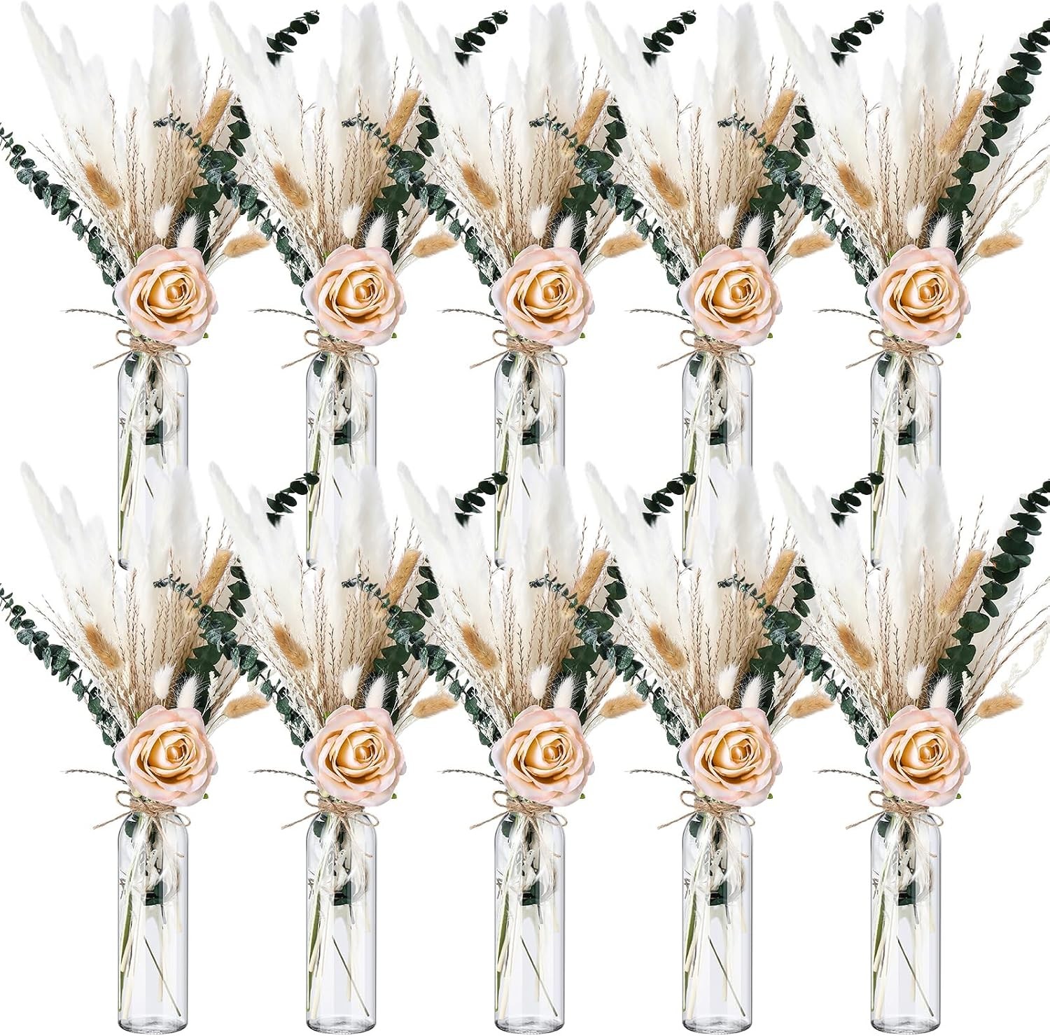 10 Set Dried Pampas Grass Centerpiece Wedding Baby Shower Party 10 Glass Flower