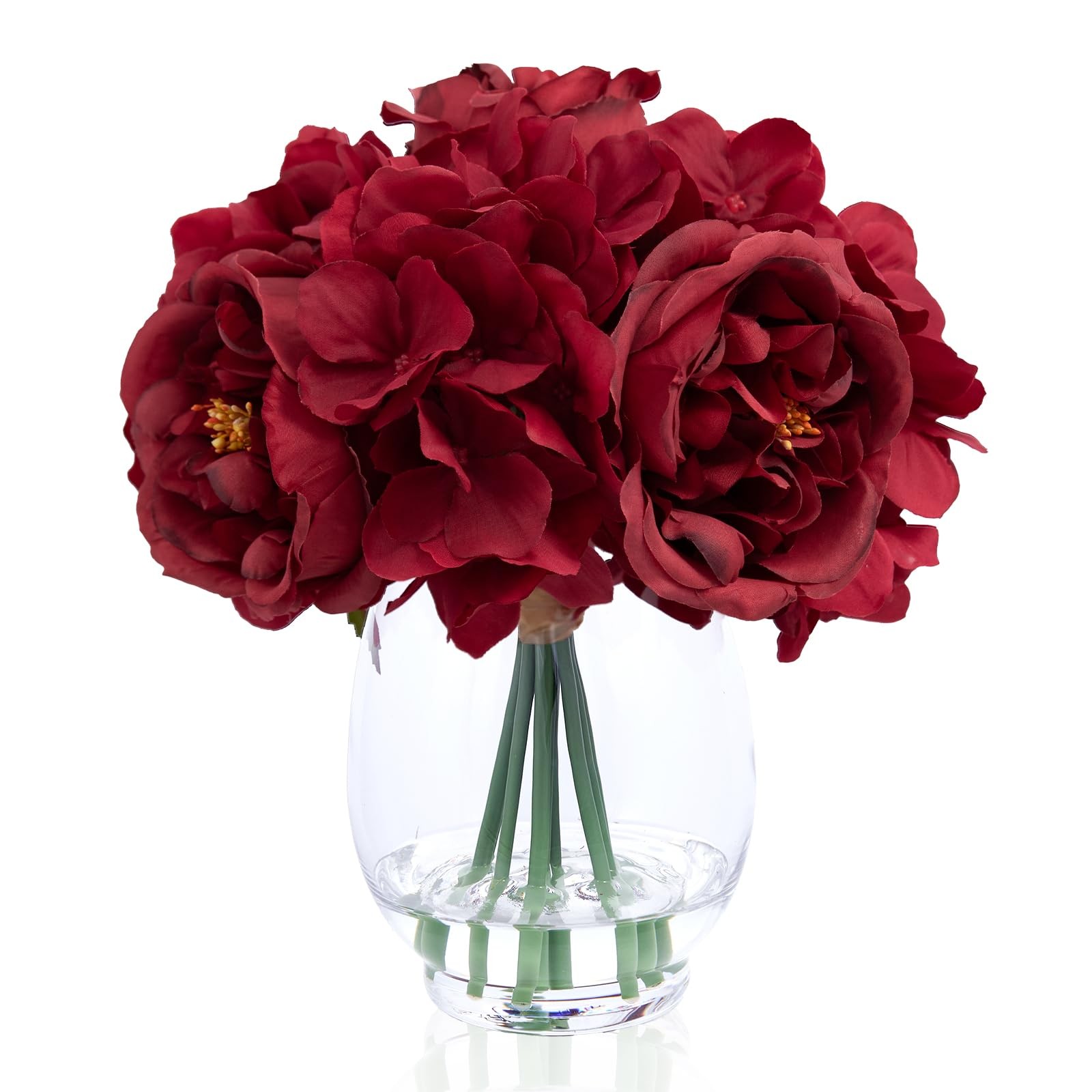 Artificial Austin Roses and Hydrangea Petals, 11.5″ H Silk Roses Flower Bouqu…