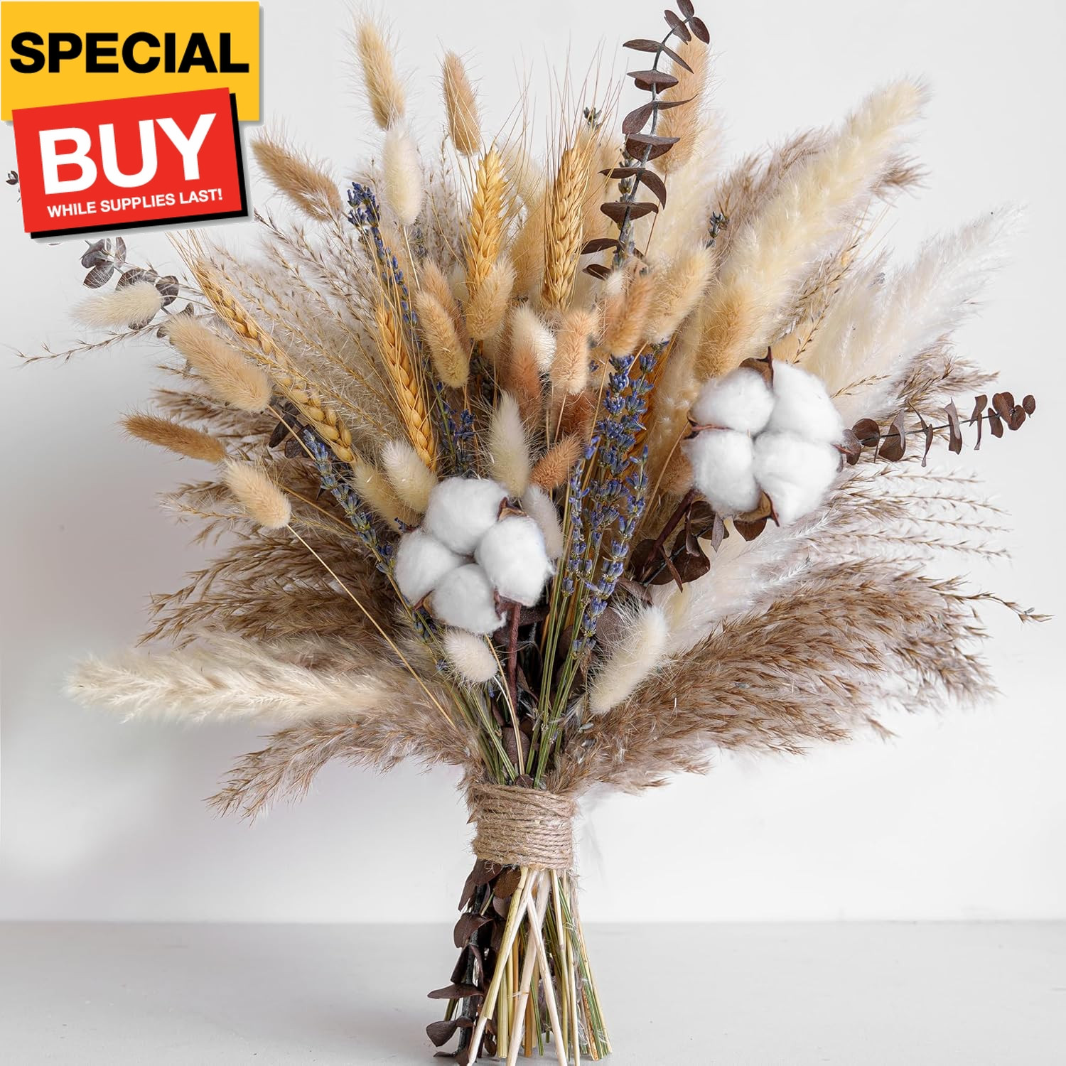 Natural Dried Flower Bouquet – Pampas Grass, Cotton Stems, Bunny Tails, Eucalypt