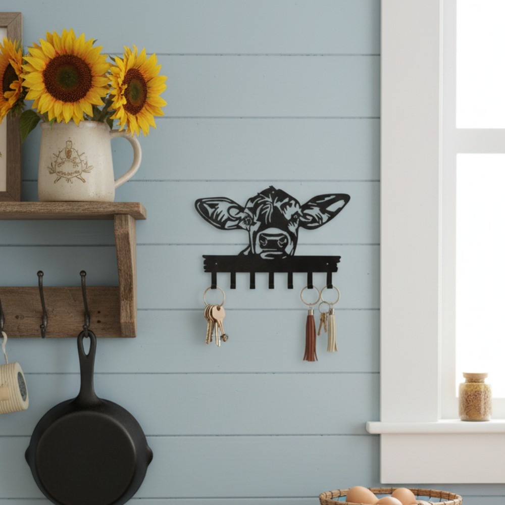 CIFbuy Cow-Shaped 7-Hook Metal Key Rack Minimalist Contemporary Wall Decor