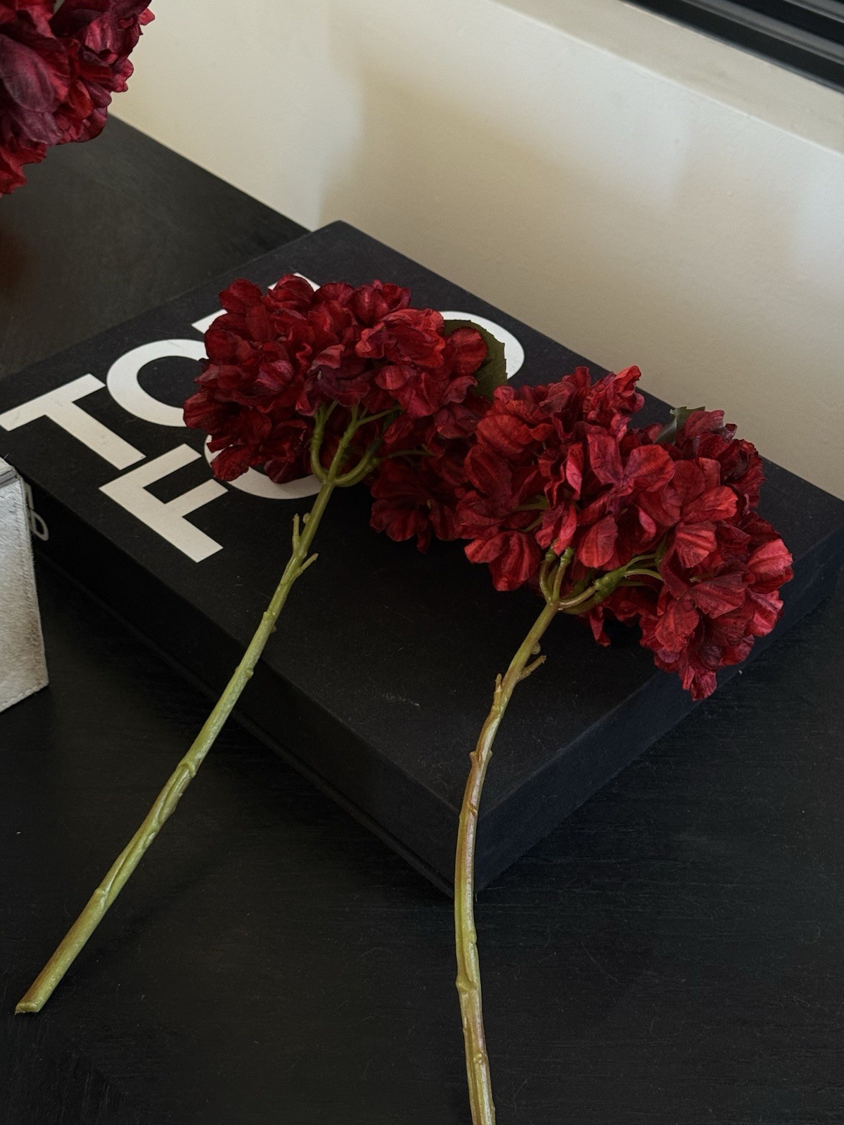 Deep Burgundy Silk Hydrangea Arrangement – 10 Stems
