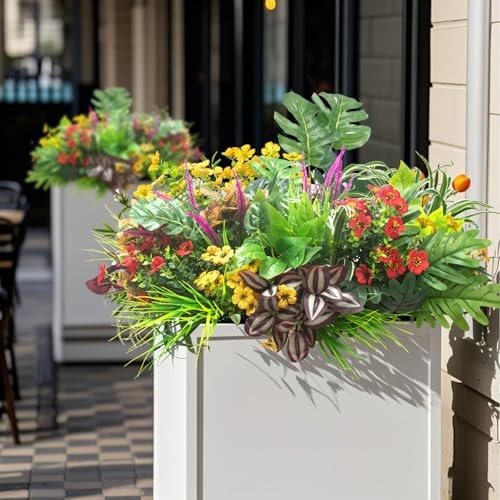 Grunyia 20PCS Fake Flowers UV Resistant Artificial Plants & Faux Shrubs –