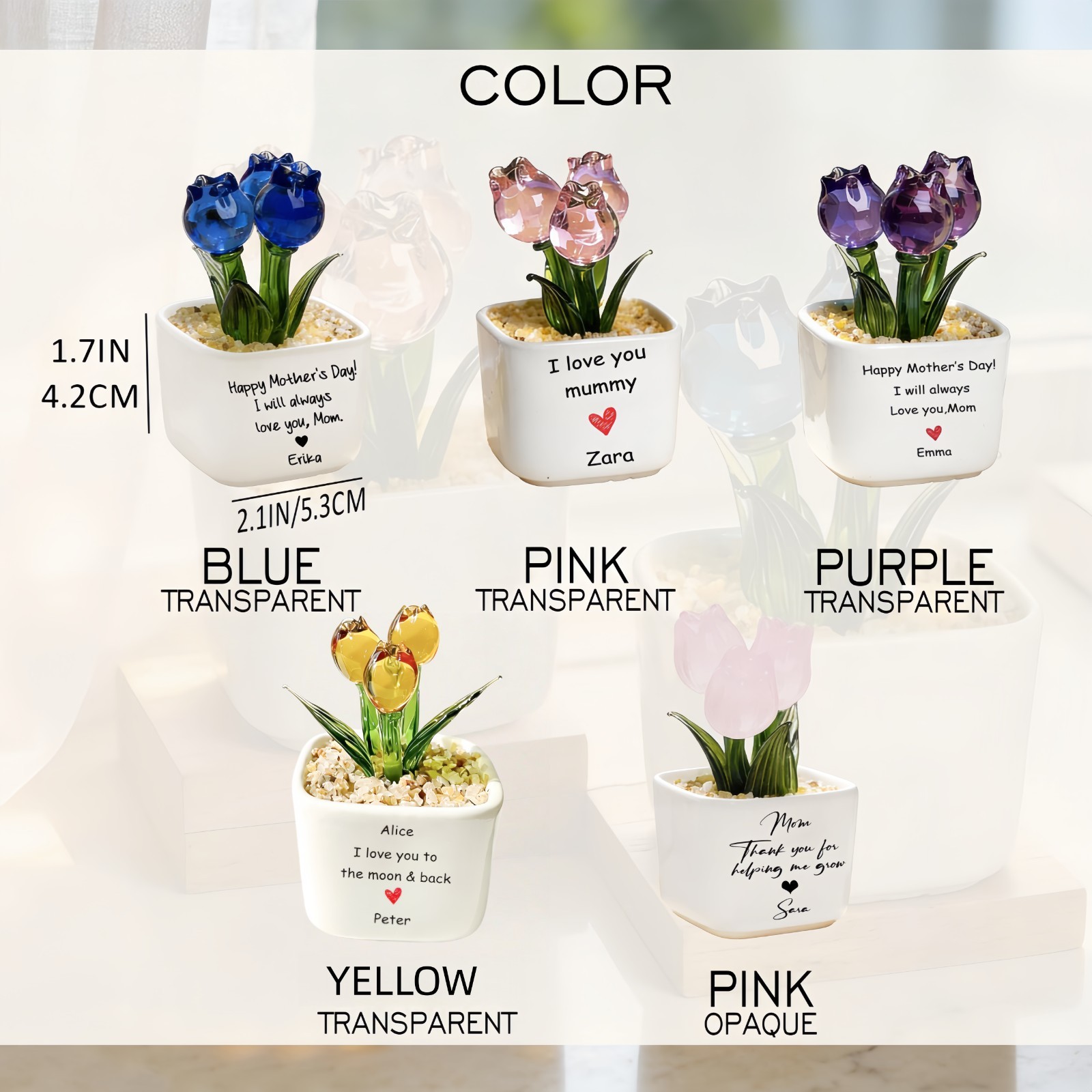 Custom Glass Tulip Flower Pot Personalized Gift for Mom Birthday Decor