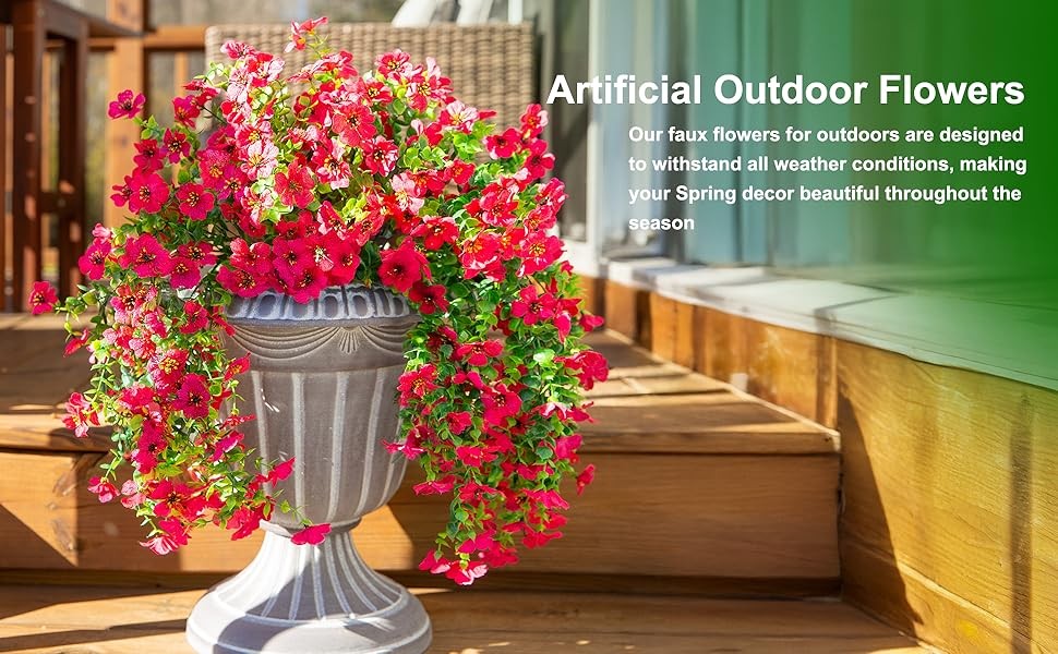 Artificial Faux Hanging Flowers Plants for Spring Outdoor Outside Decoration, 2