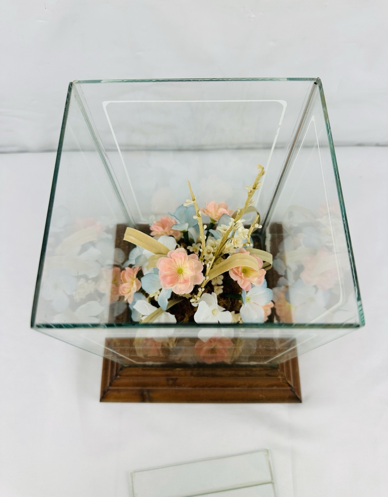 Vintage Glass & Wood Display Terrarium Music Box CottageCore For Upcycle Crafts