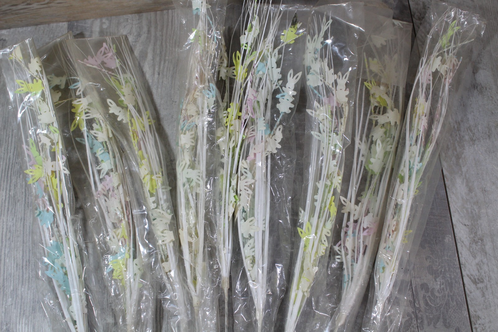 NoS Vintage Lot of 9 Easter Bunny Plastic Grass Floral Picks