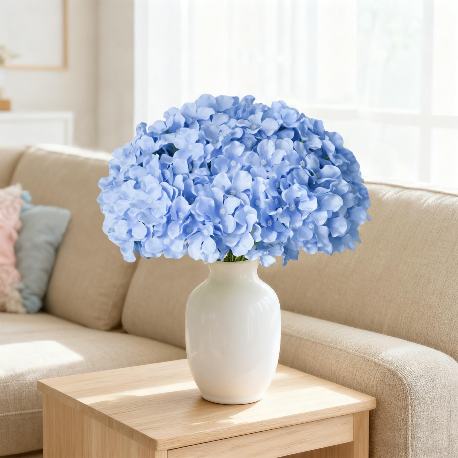 65Pcs Blue Hydrangea Artificial Flowers Bulk，Realistic Silk Fake Flowers with…