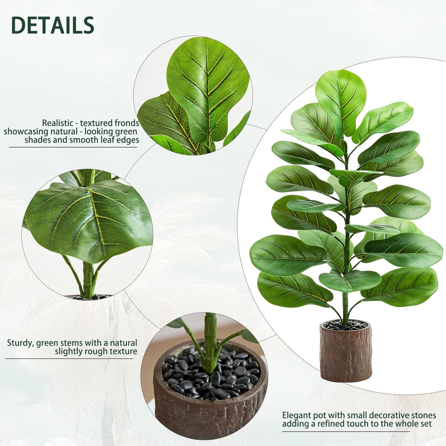 2 Pack 30″ Faux Fiddle Leaf Fig Trees with Wood-Grain Pots for Home Decor