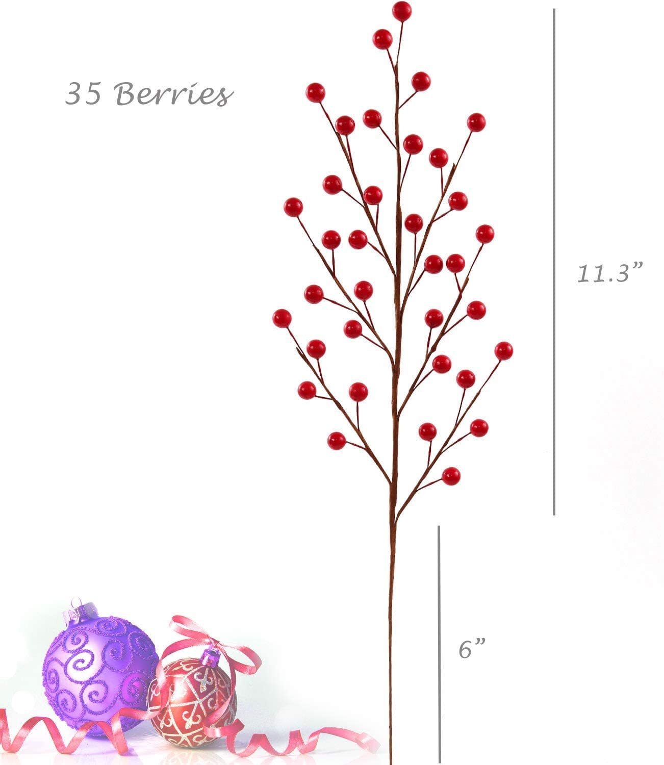 12 Red Holly Berry Stems: 17″ with 35 Berries, Festive Holiday D?cor