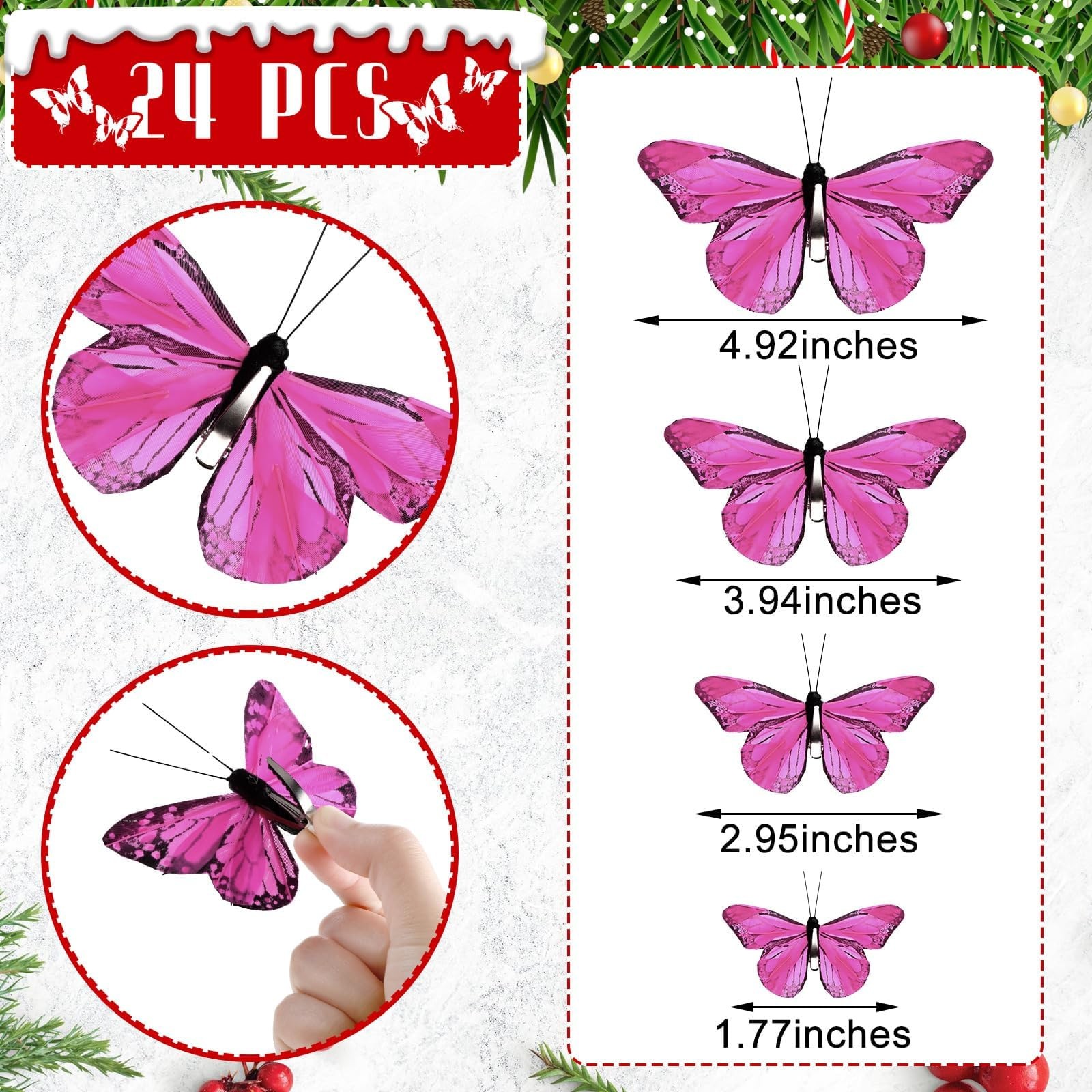 24 Pcs Monarch Butterfly Decorations 4 Size Artificial Monarch Feather Fake B…