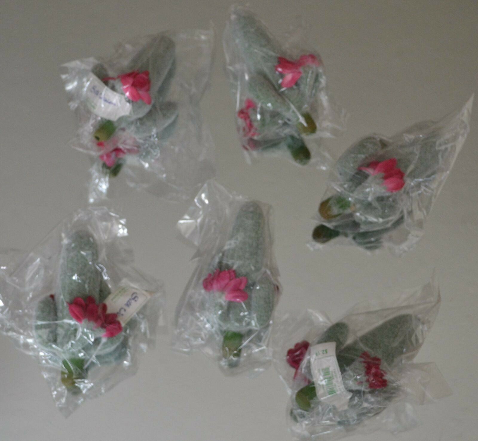 6pc Mini Faux Saguaro Cactus Picks w/ Pink Flowers 5” Southwestern Decor