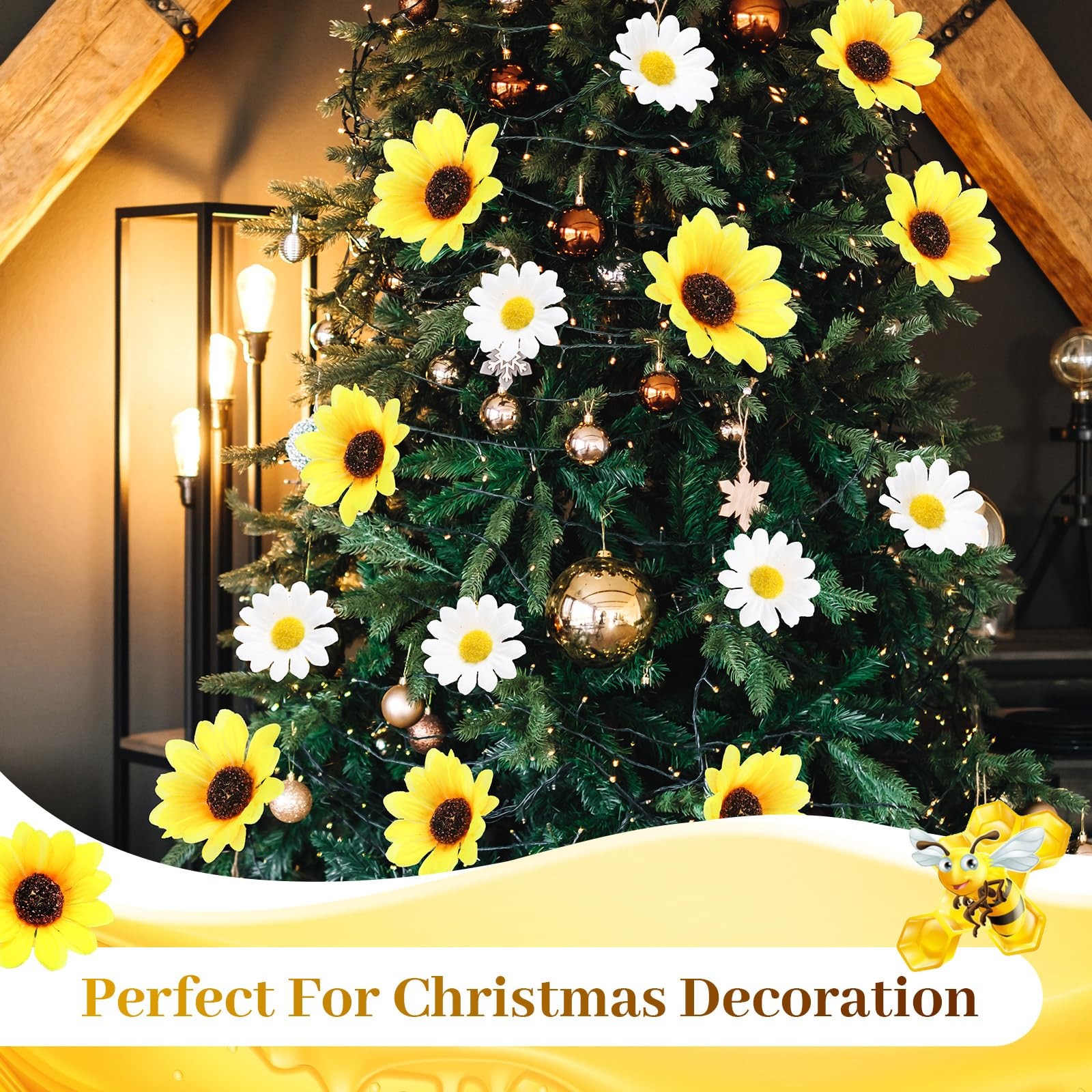 166 PCS Yellow White Artificial Sunflower Heads Tiny Bees Craft Decoration