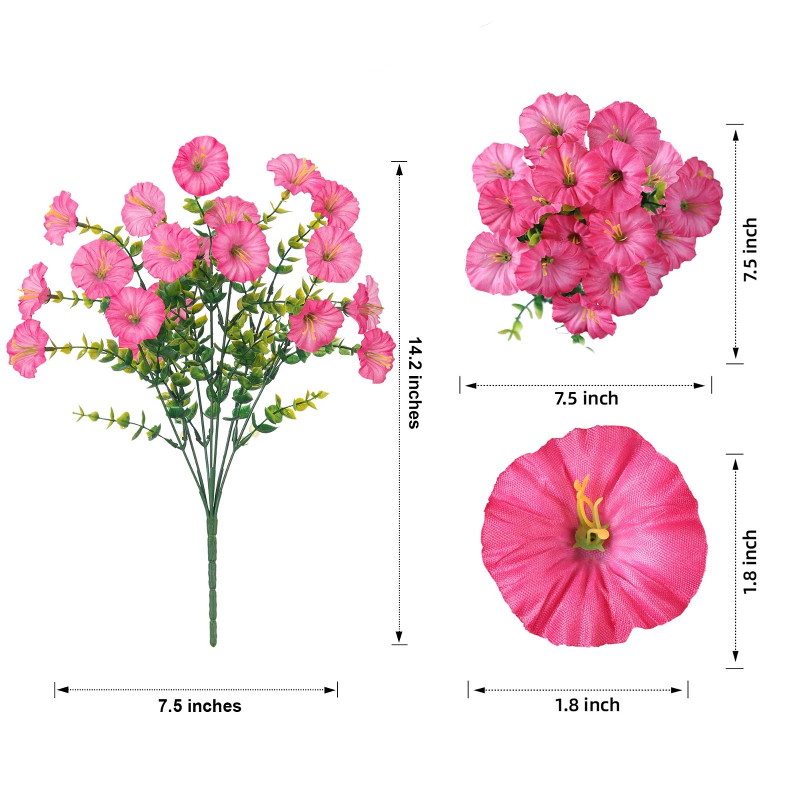 12 Bundles UV Resistant Pink Morning Glory Fake Flowers for Outdoor Decor, Eucal