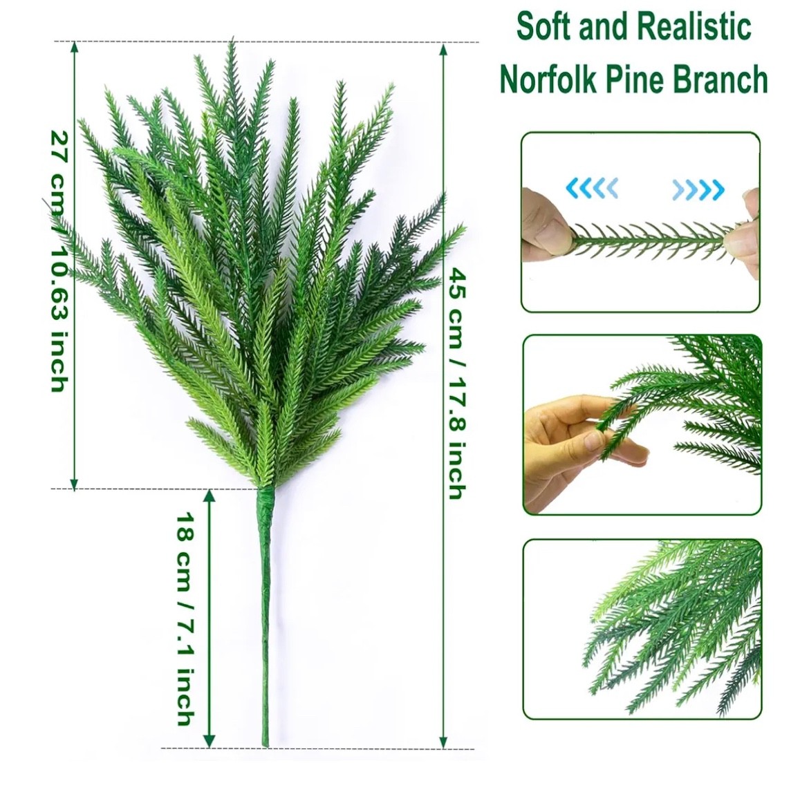 24Pcs Christmas Norfolk Pine Branches 18 Inch Artificial Norfolk Pine Stems Fau