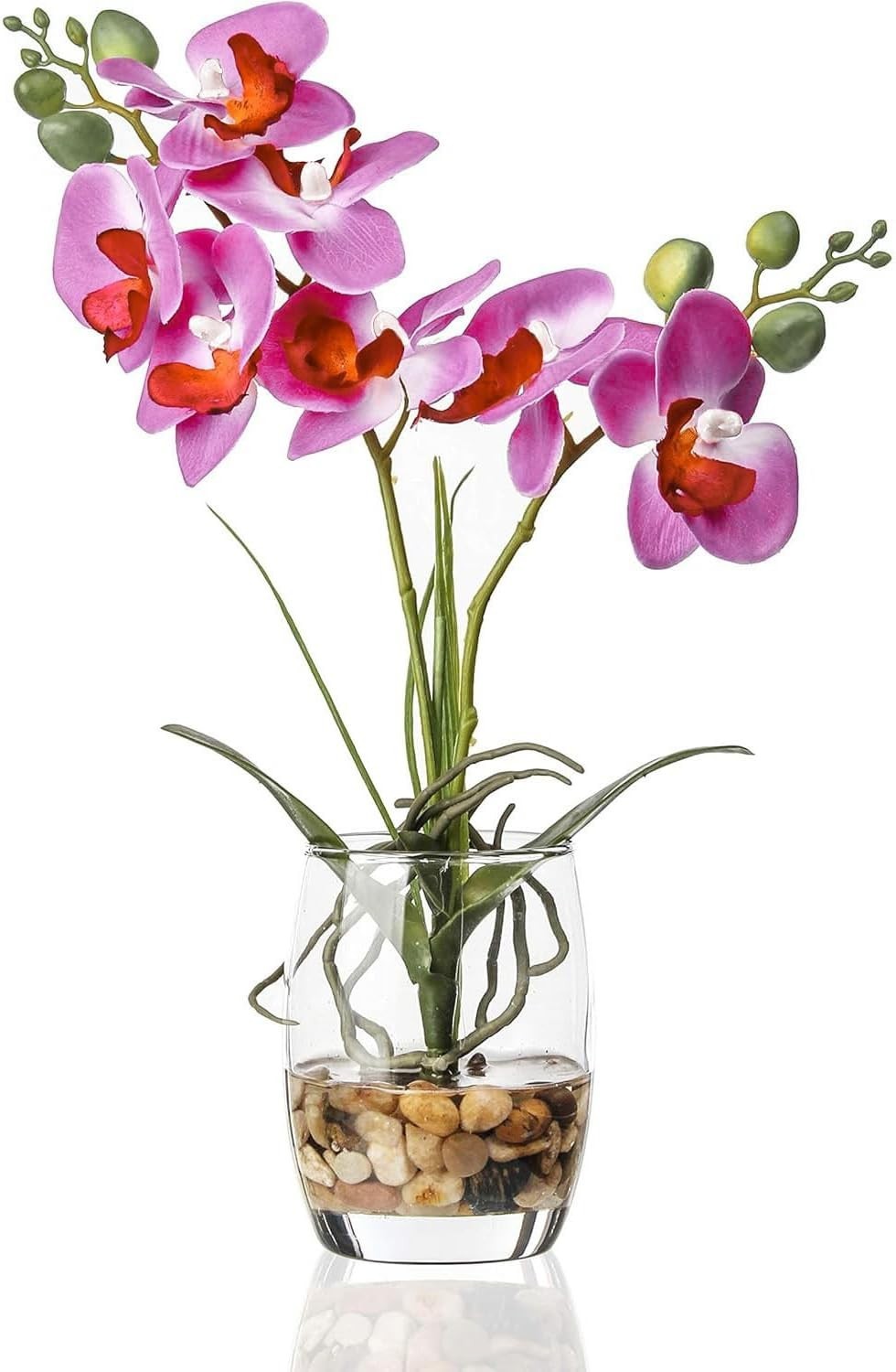 Purple Artificial Orchid in Glass Vase, 14.5-Inch Home & Office Decor