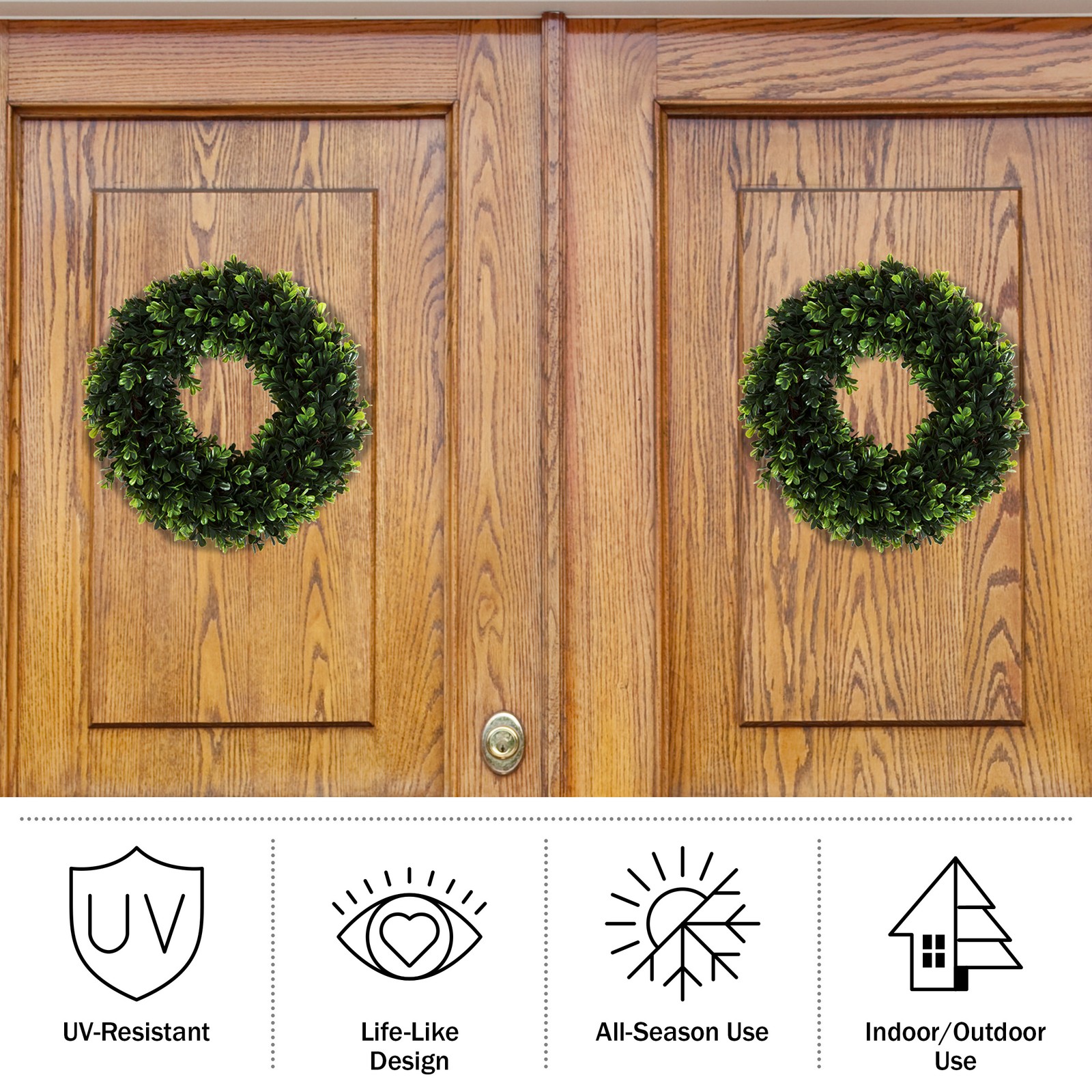 Pure Garden 12 Inch Boxwood Wreath Indoor Outdoor Artificial Fake Greenery